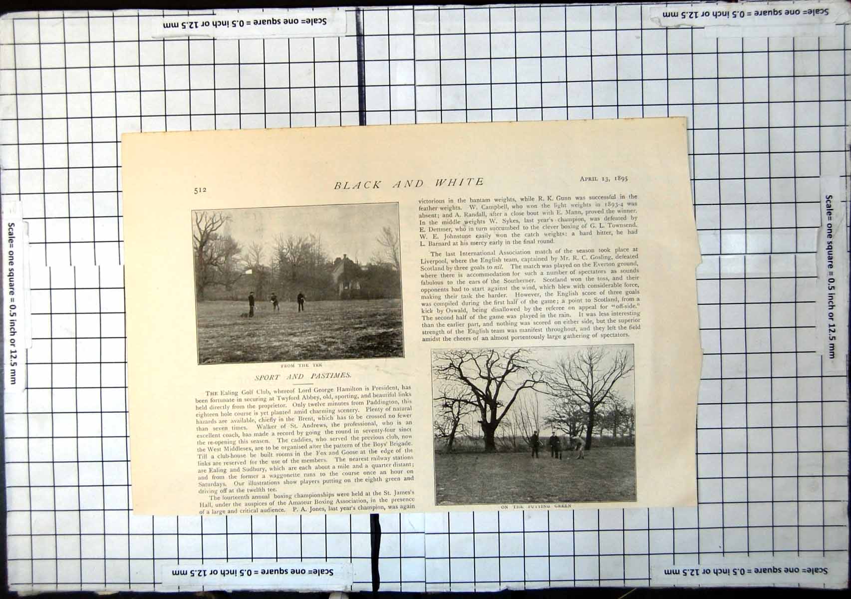 Old Antique Print Golf From The Tee On The Putting Green Ealing Club 1895 19th