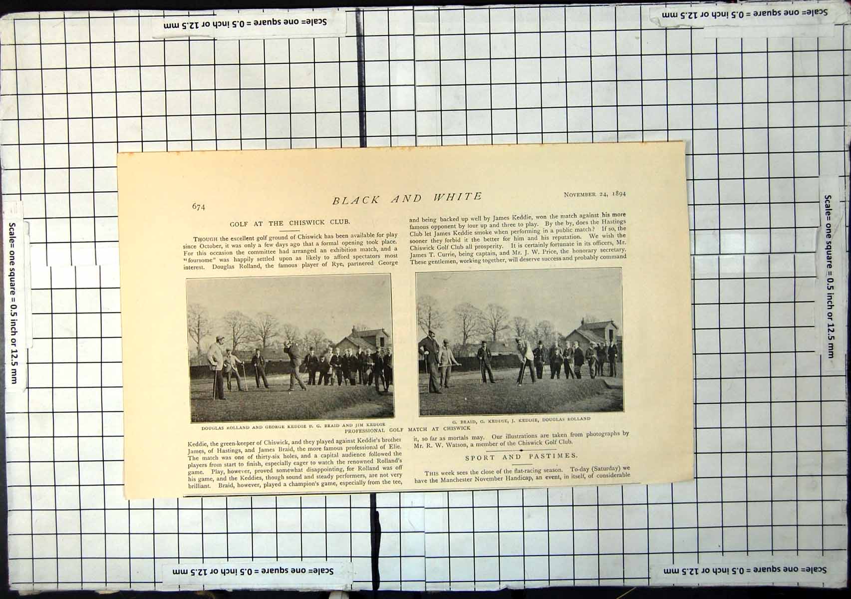 Antique Old Print Professional Golf Match Chiswick Rolland Keddie Braid 1894