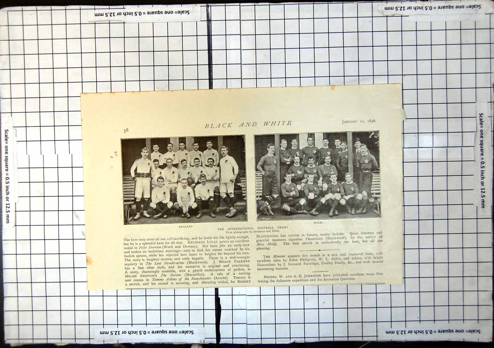 Original Old Antique Print International Football Teams England Wales 1896 19th