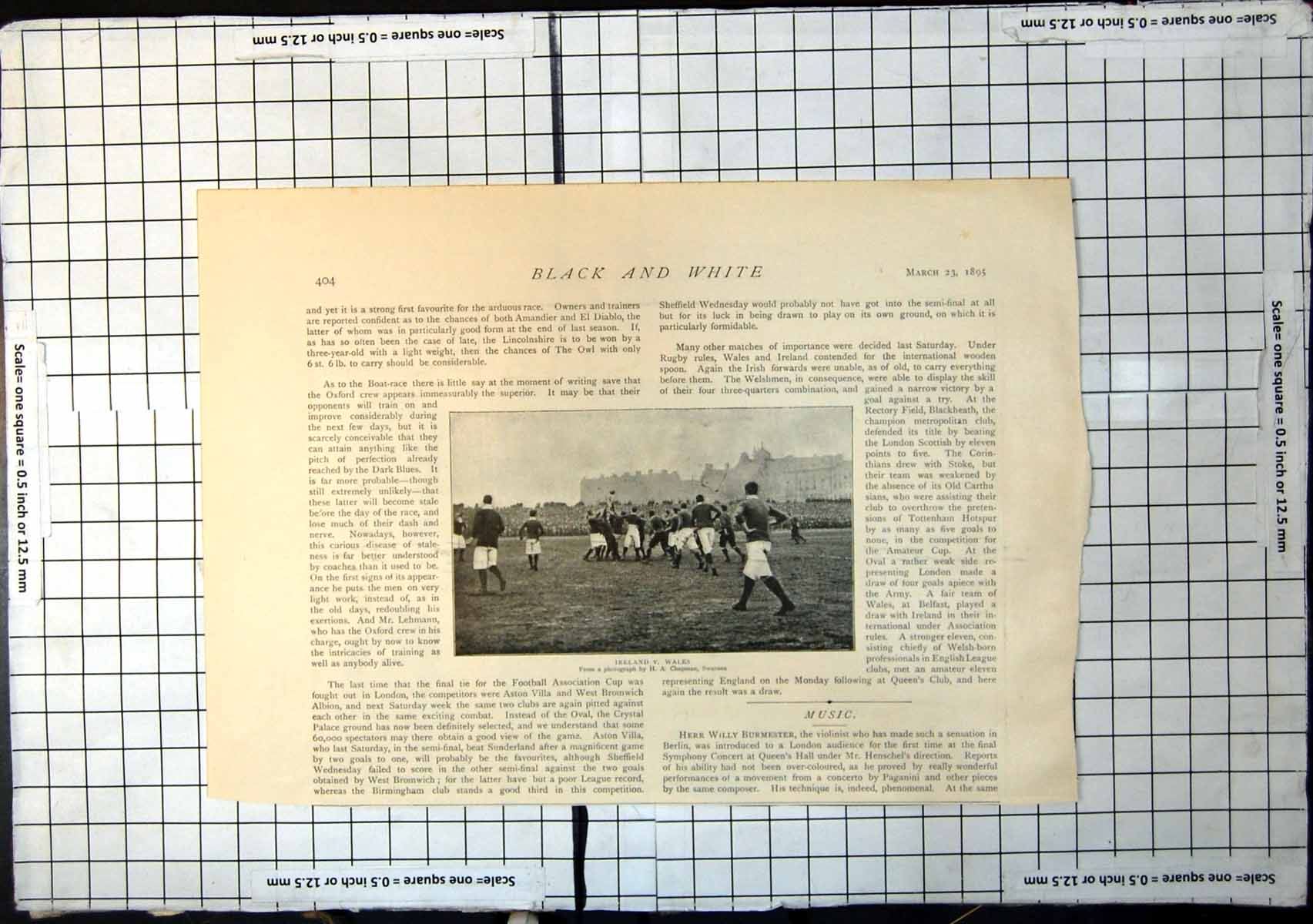 Original Old Antique Print Ireland Versus Wales Rugby Match In Progress 1895