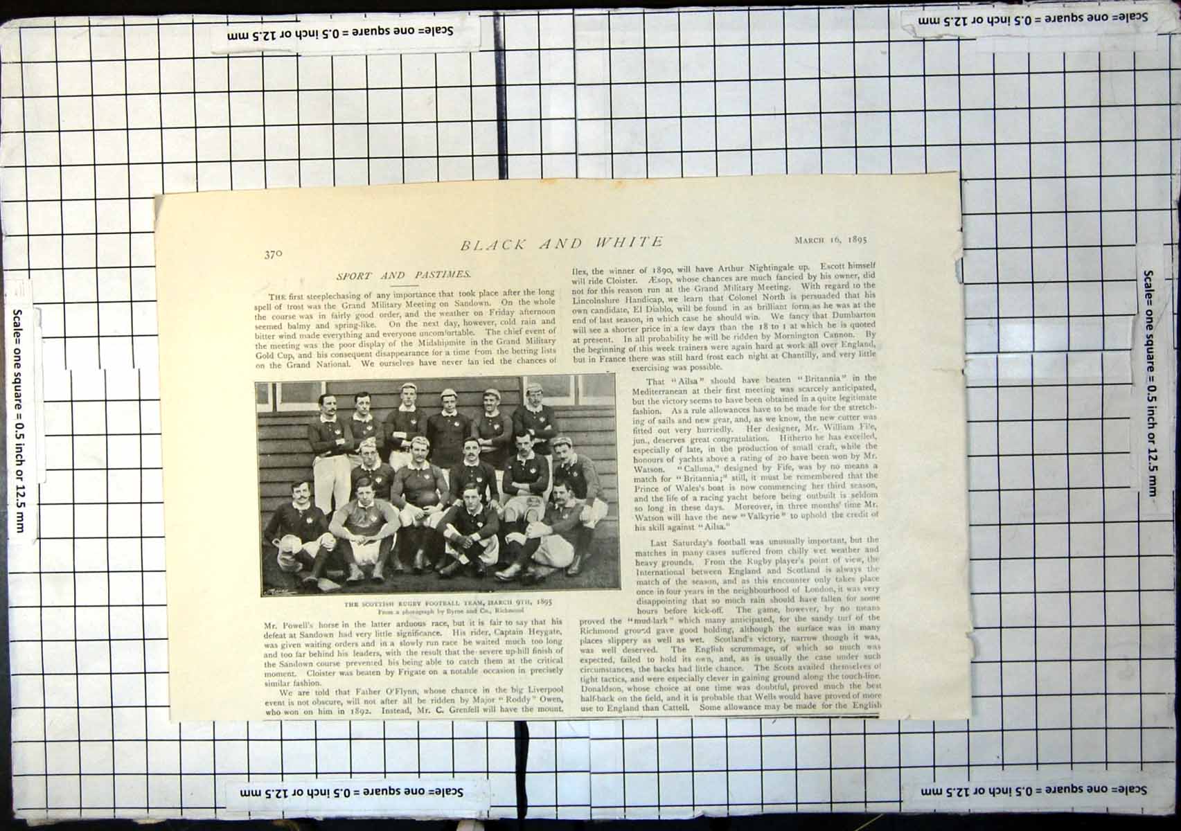 Original Old Antique Print Scottish Rugby Football Team Seated March 9Th 1895