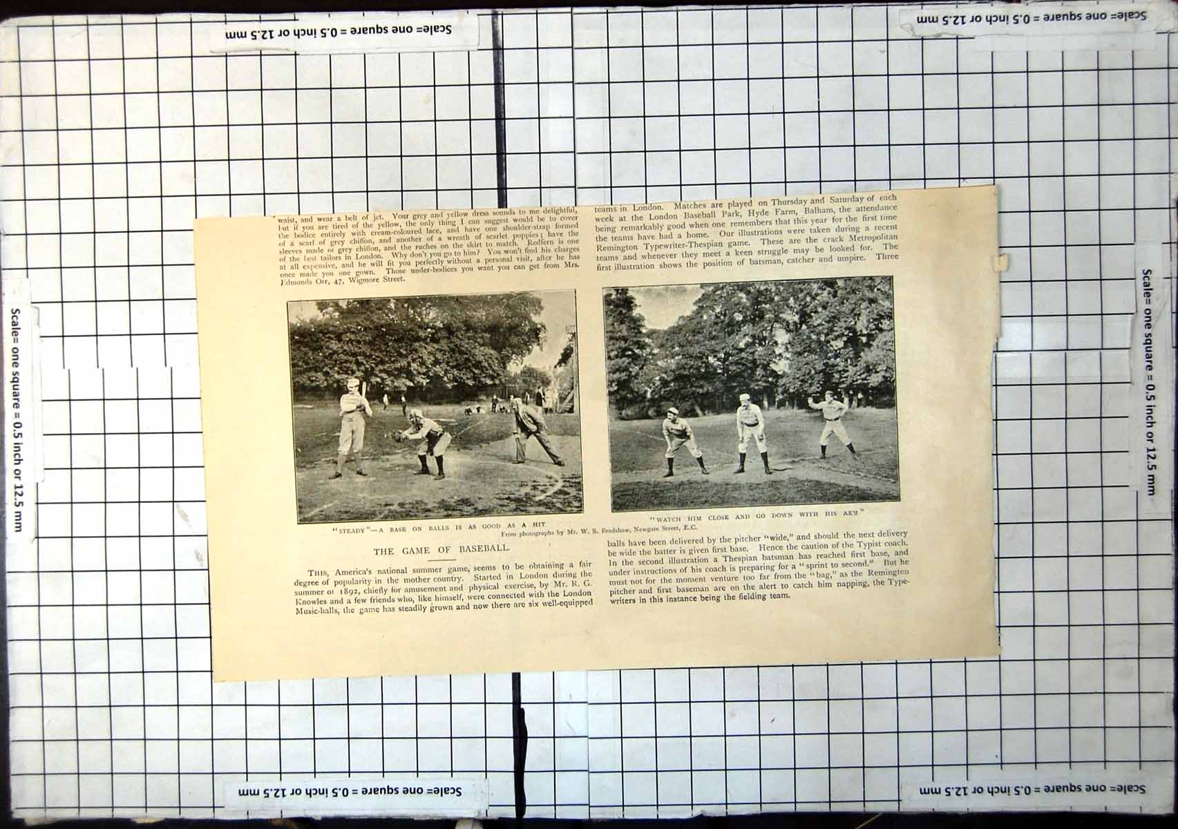 Original Old Antique Print Game Baseball Description Stance Players At Base