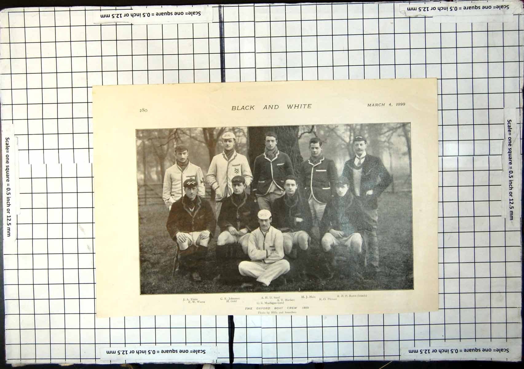 Original Old Antique Print The Boat Race Oxford Crew Seated Woodland 1899 19th