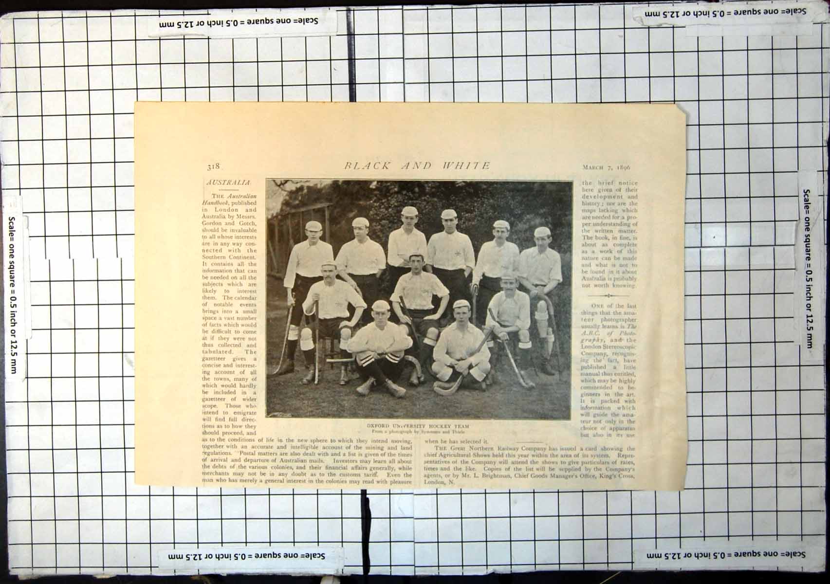 Original Old Antique Print Oxford University Hockey Team Seated 1896 Victorian