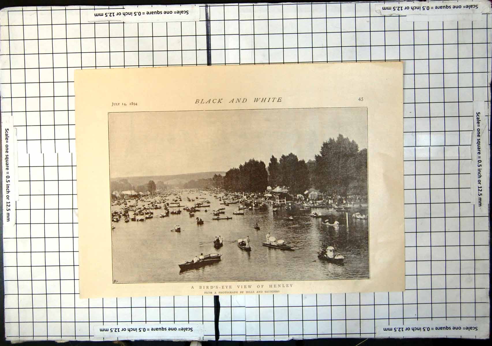 Old Antique Print Birds-Eye View Henley From Photograph Boats Rowing 1894 19th