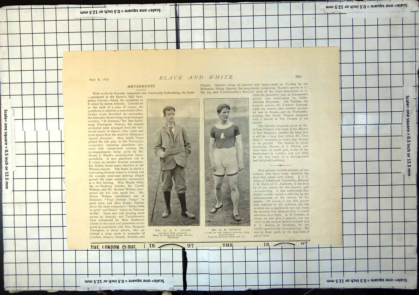 Antique Old Print Ajt Allan Amateur Golf Champion Ar Downer Quarter Mile 1897
