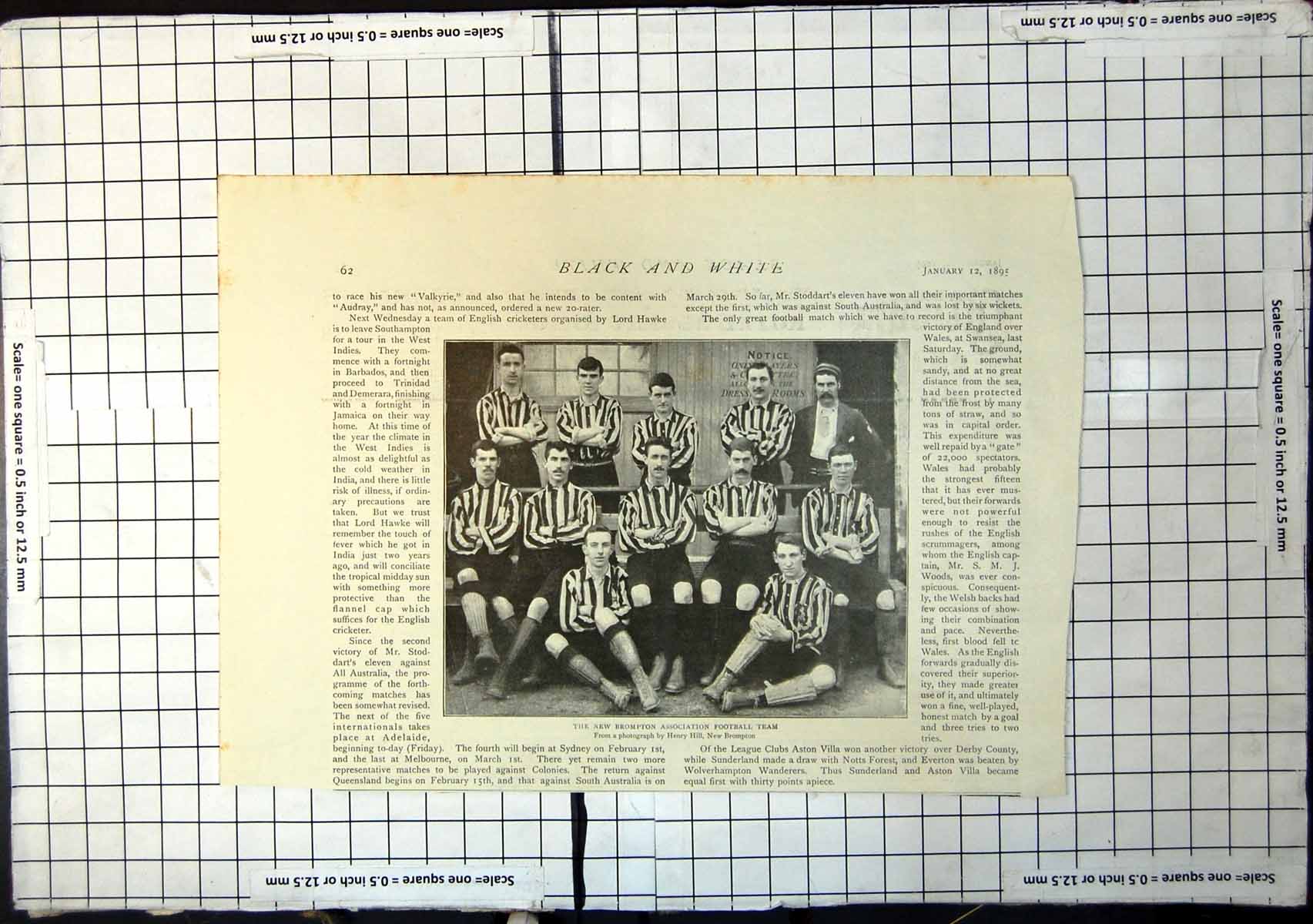Original Old Antique Print New Brompton Association Football Team Seated 1895