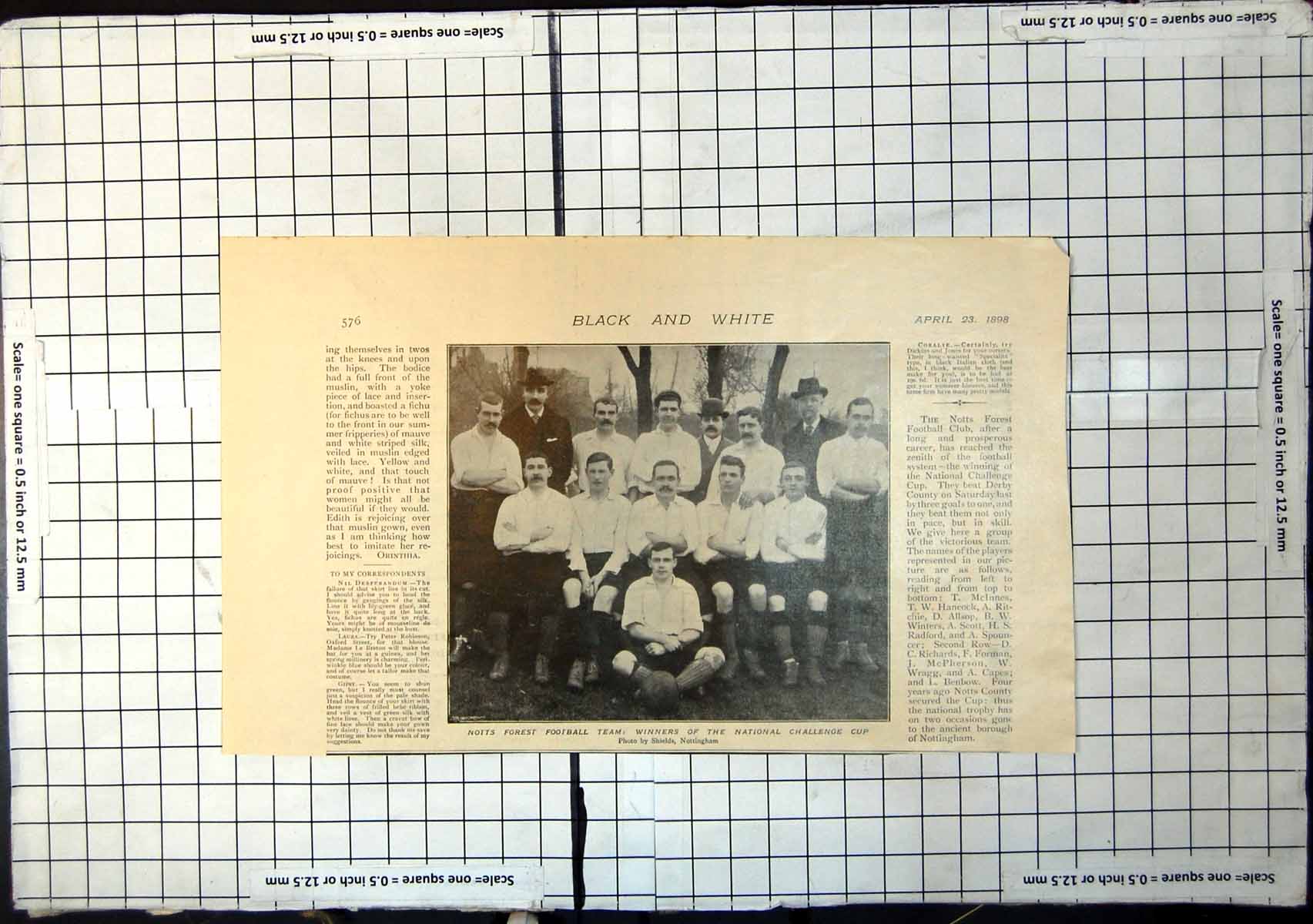 Old Print Notts Forest Football Team Winners National Challenge Cup 1898 19th