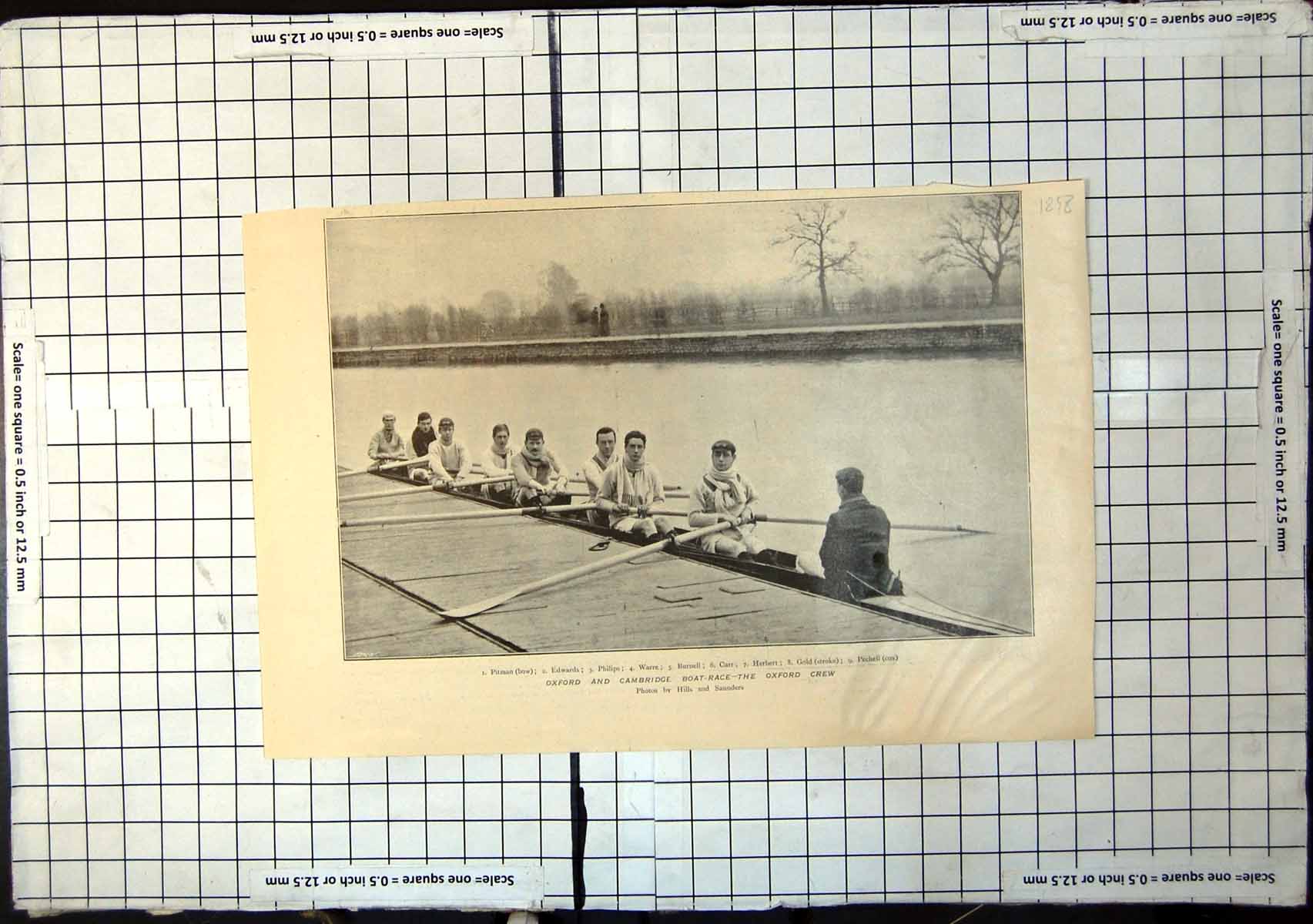 Antique Old Print Oxford Crew Cambridge Boat Race Pitman Edwards Philips 1898