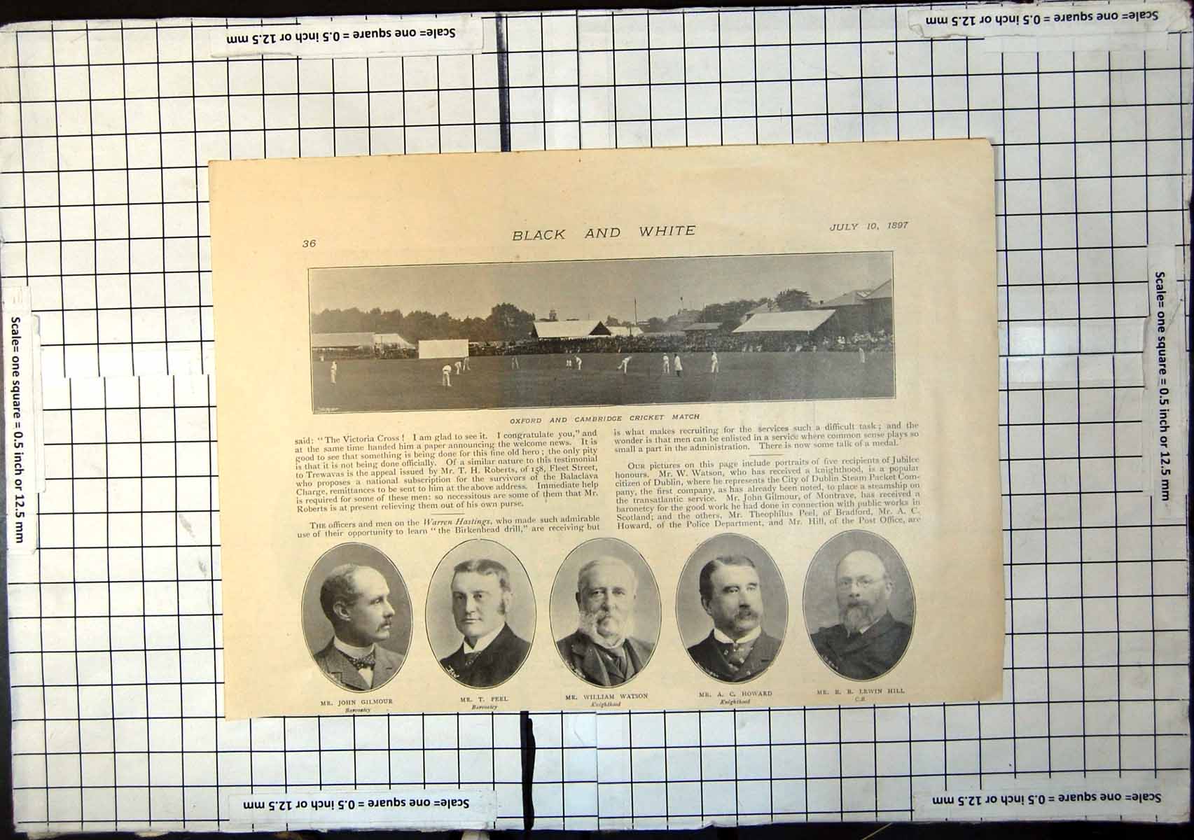 Antique Old Print Oxford Cambridge Cricket Match Portraits Gilmour Peel 1897