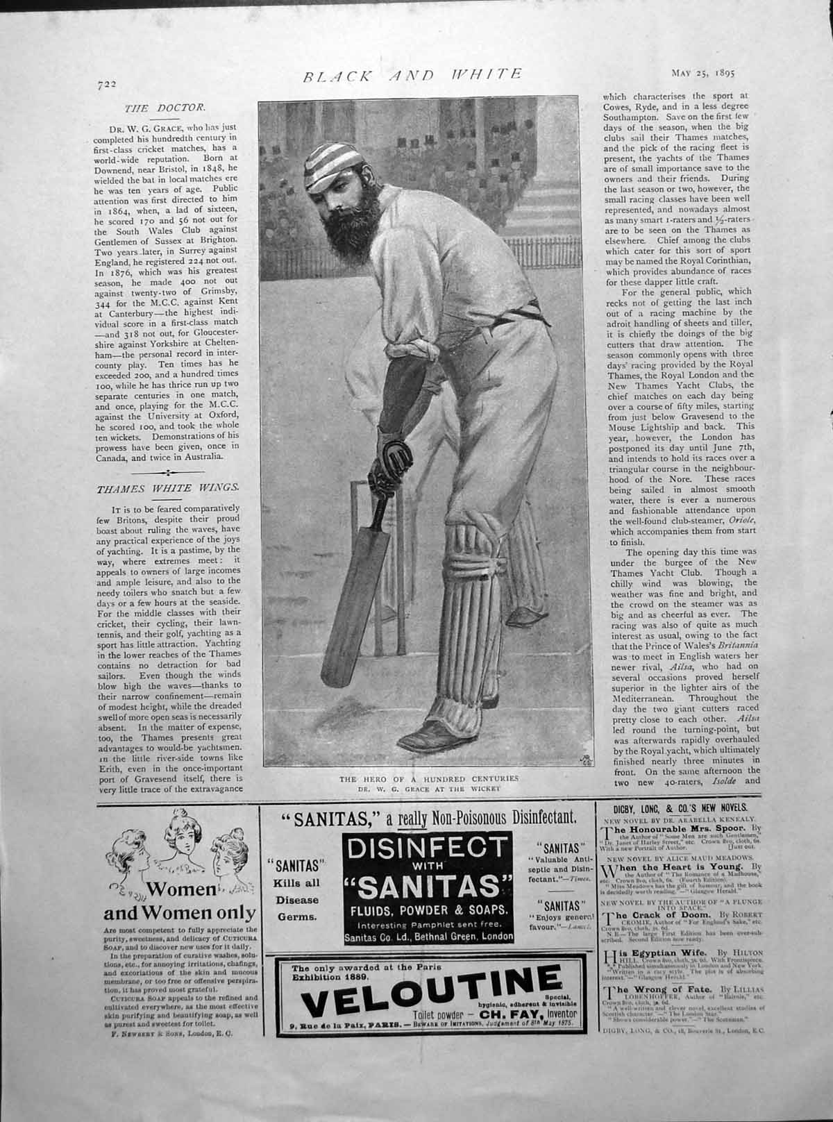 Antique Old Print Hero A Hundred Centuries Dr W G Grace Wicket Cricket 1895