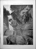 Antique Old Print Man Fishing Highlander Background Naval Memorial Card 1897