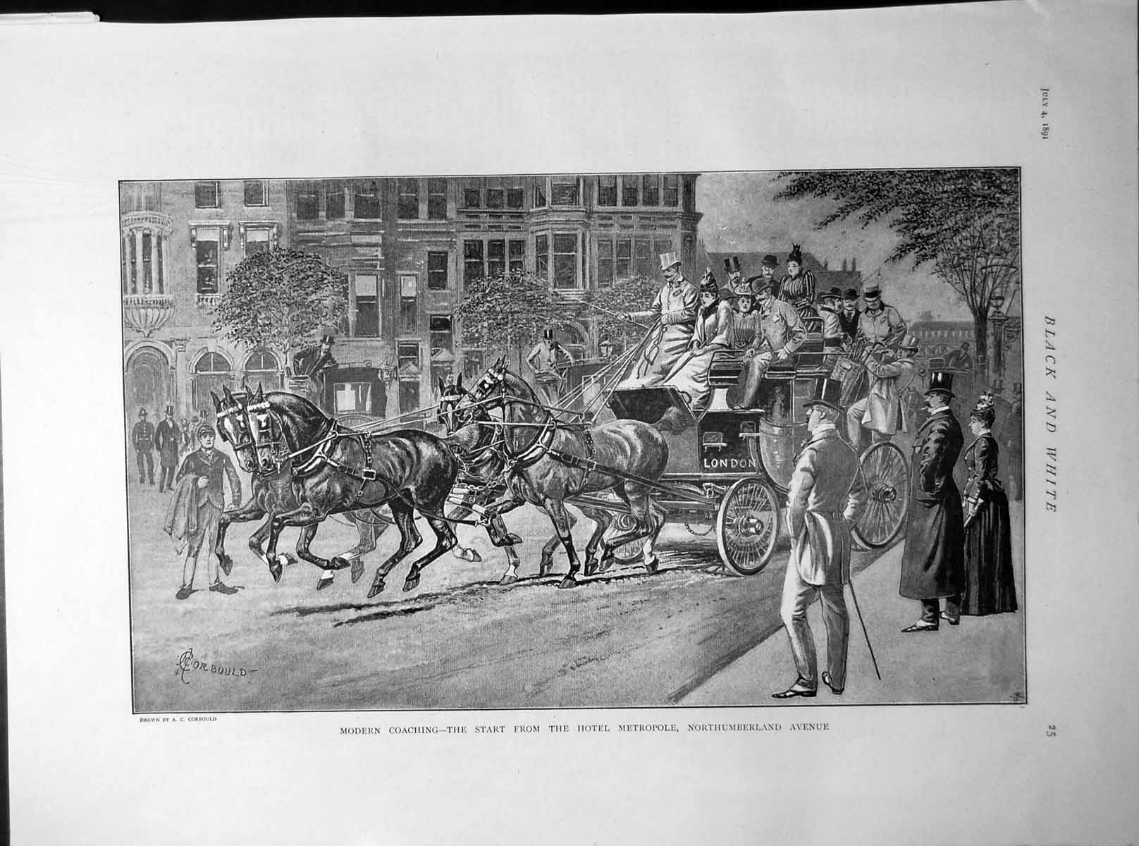 Old Print Modern Coaching Hotel Metropole Golfing Scenes End Round 1891 19th