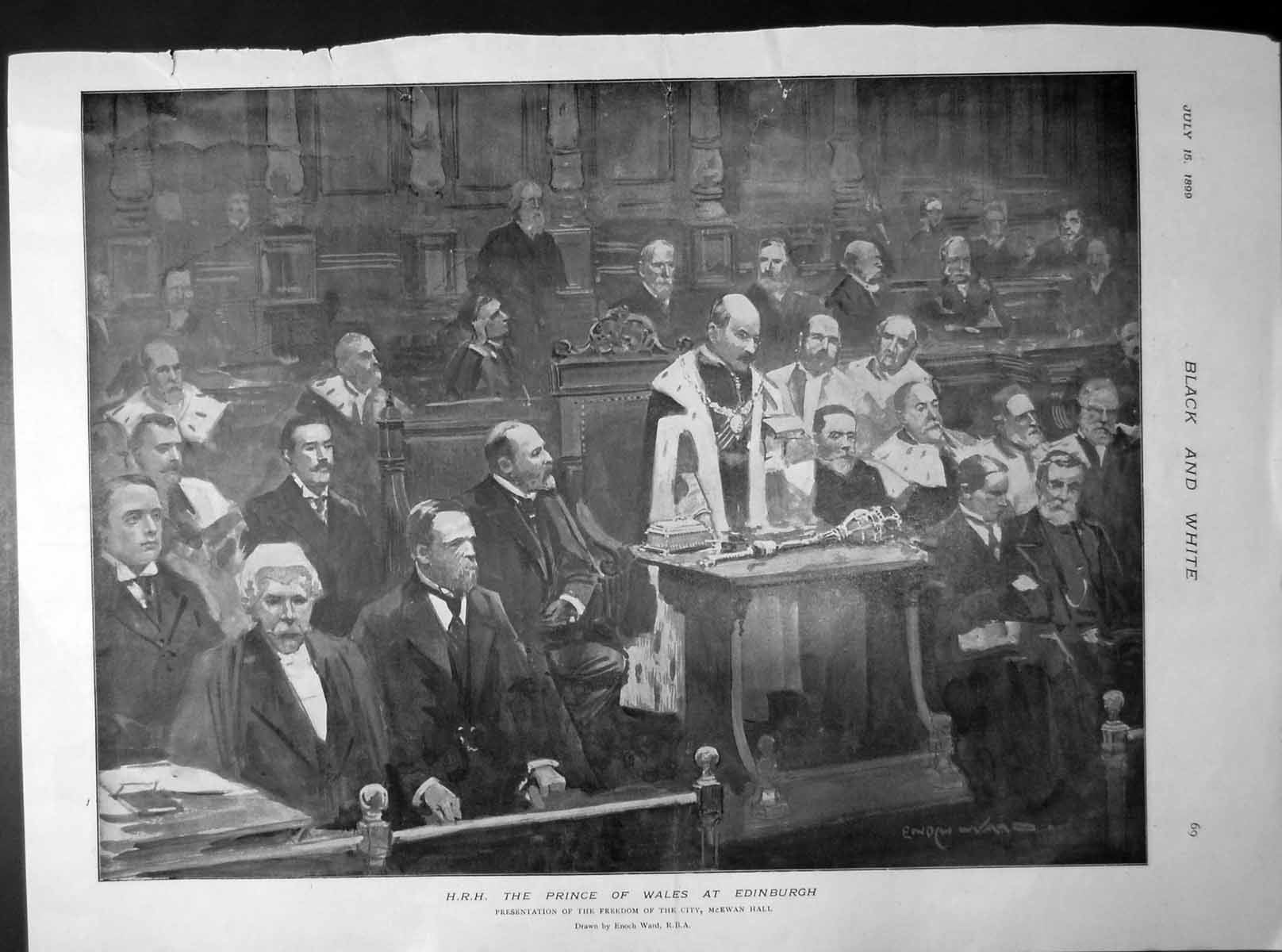 Old Print Hrh Prince Wales Edinburgh Parliament Cricketers Damaged 1899 19th