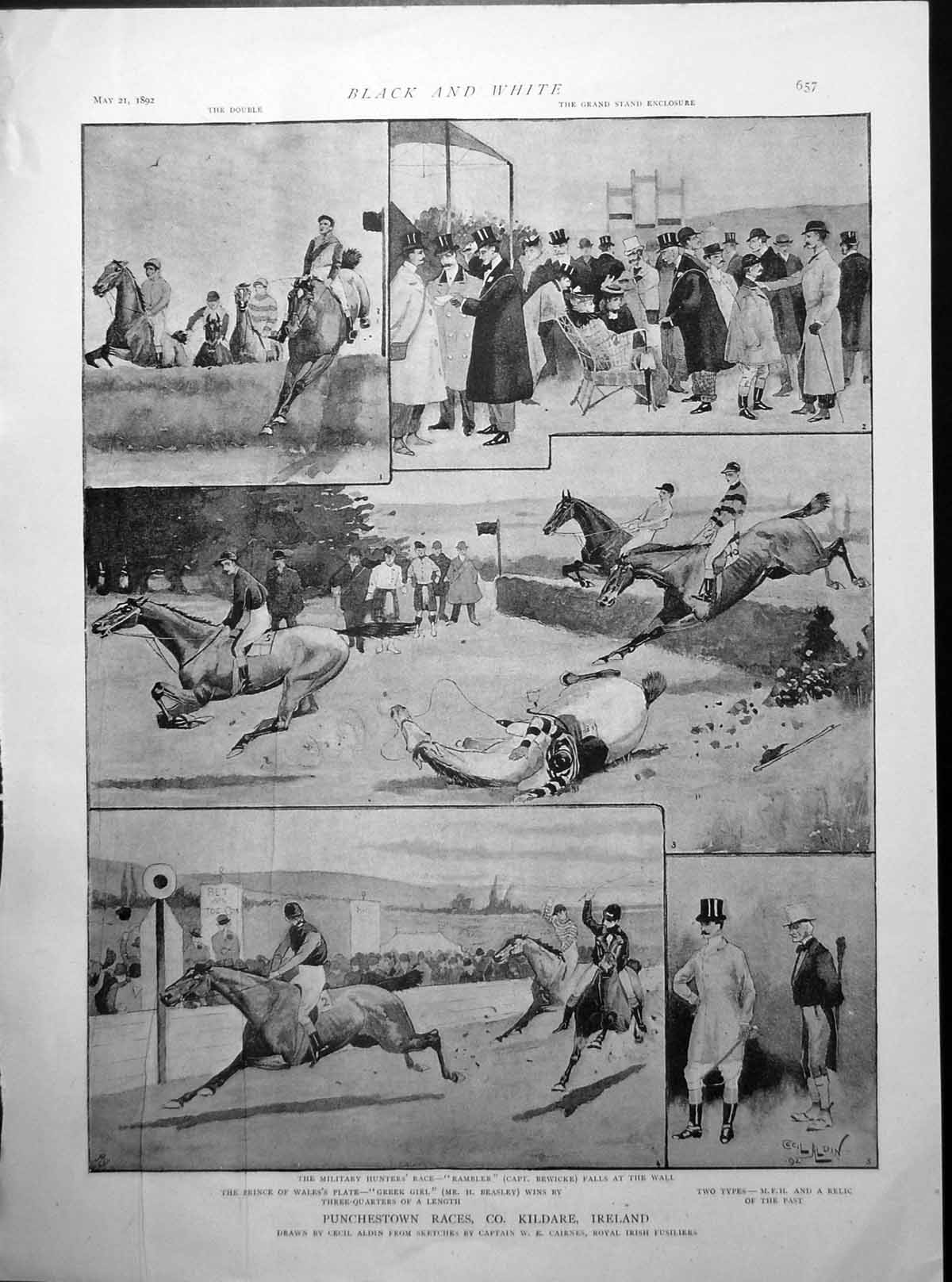 Antique Old Print Punchestown Races Co Kildare Ireland Golf Sandwich 1892 19th