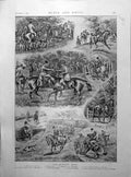 Antique Old Print Sketches Opening Meet Horses Hounds Bairam Ali Merv 1893