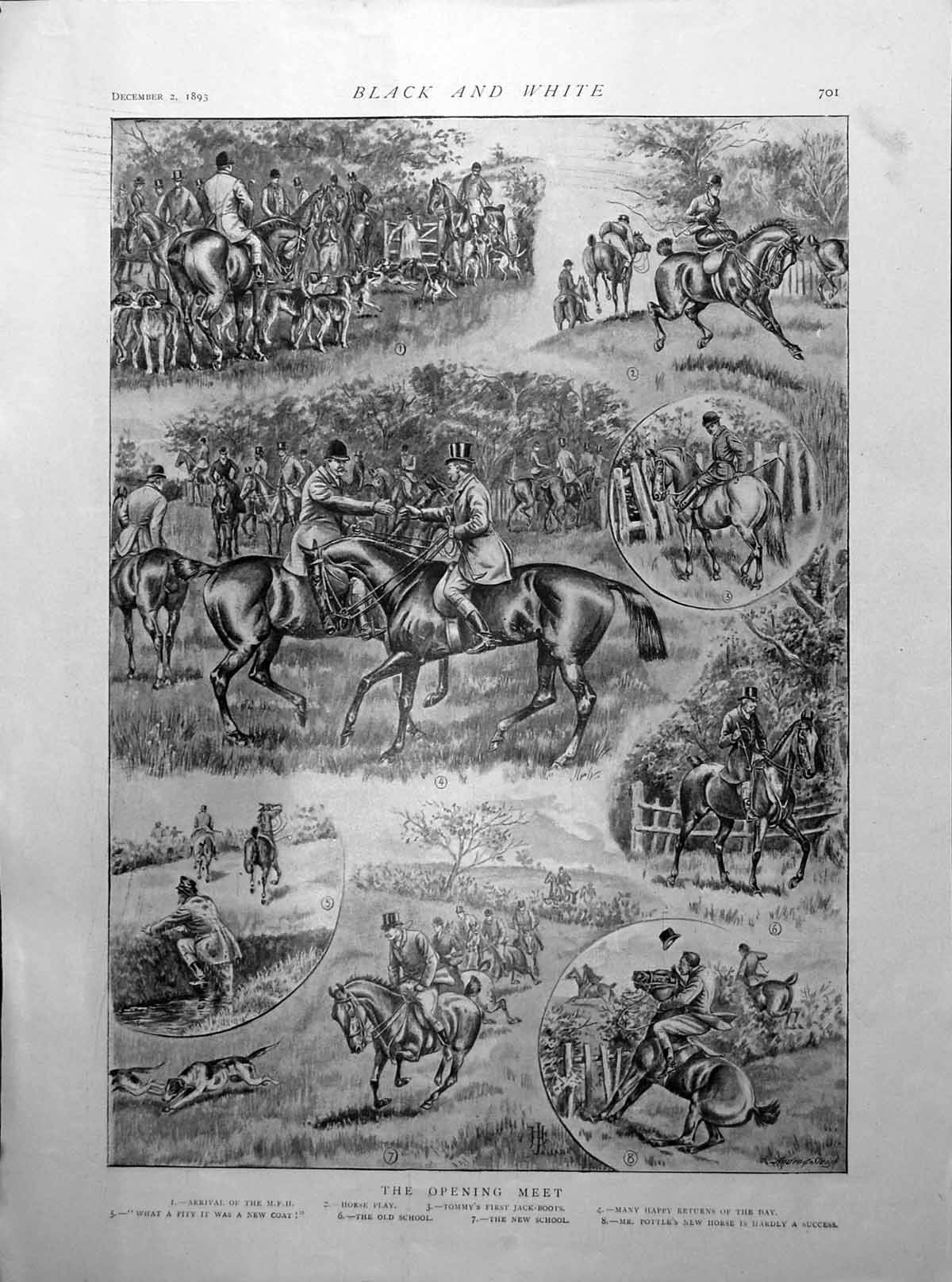 Antique Old Print Sketches Opening Meet Horses Hounds Bairam Ali Merv 1893