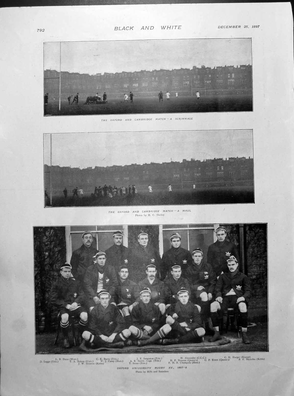 Antique Old Print Oxford University Rugby Team Match Sir Frank Lockwood 1897
