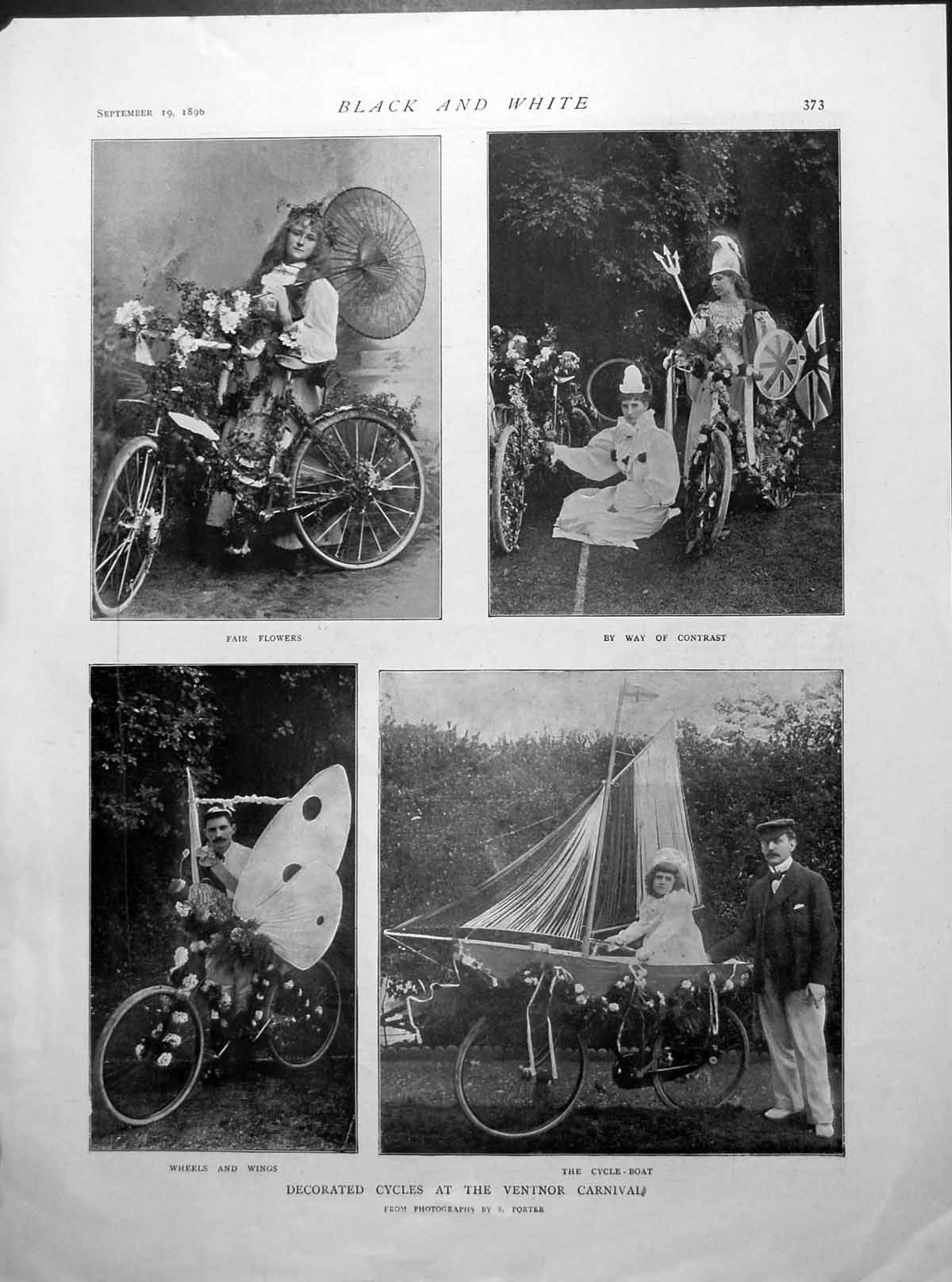 Antique Old Print Decorated Bicycles Ventnor Carnival Round Pond Palace 1896