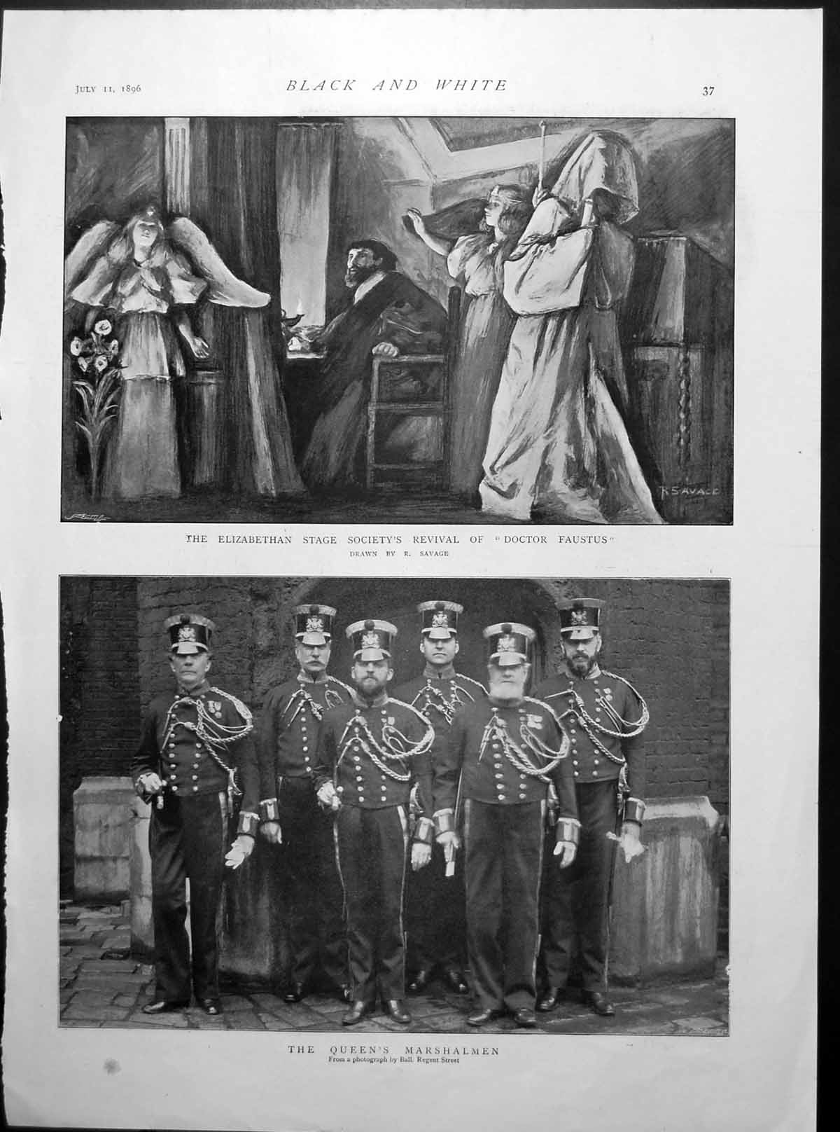 Antique Print Dr Faustus Queen'S Marshalmen Cambridge Cricket Oxford 1896 19th