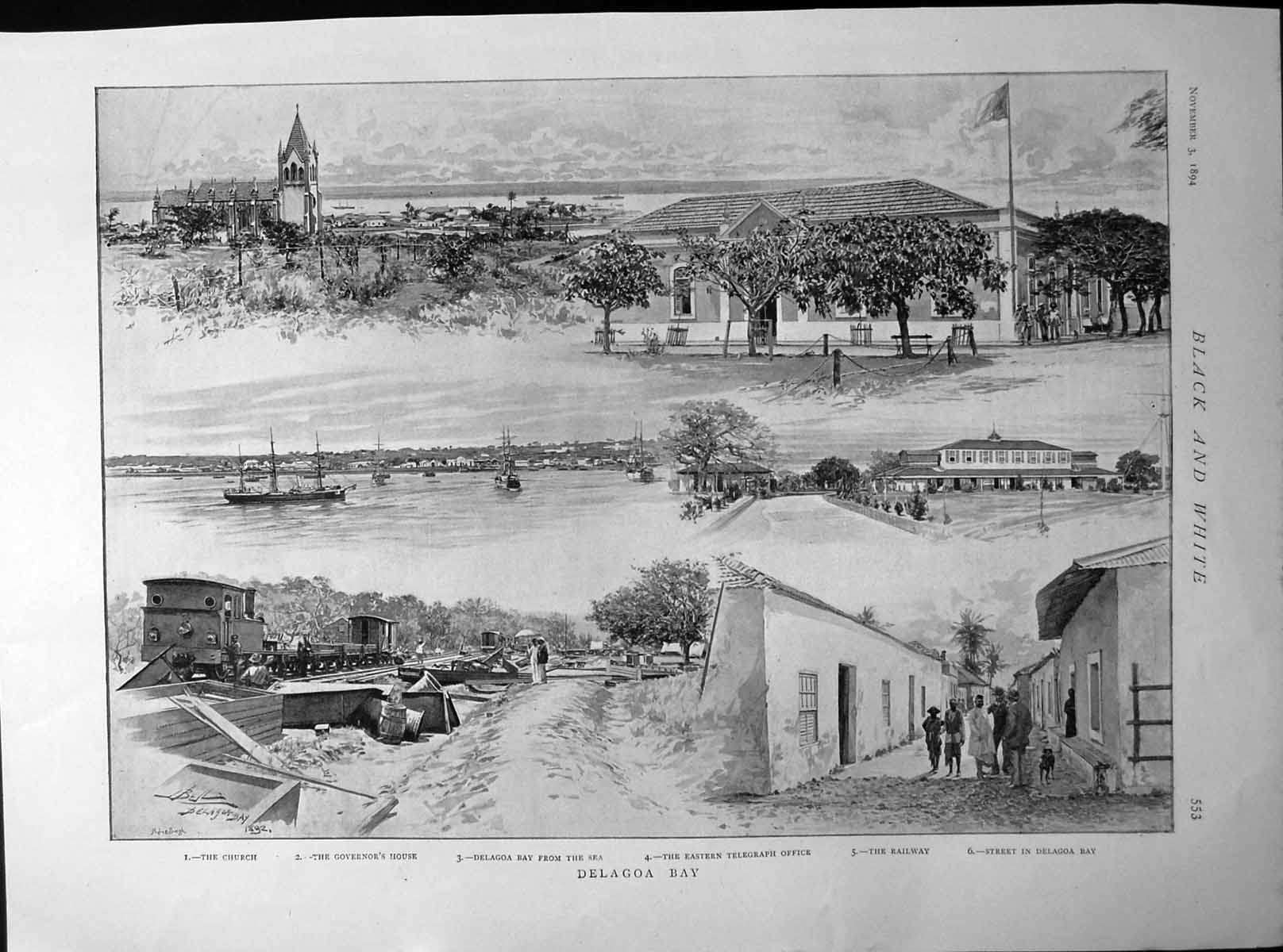 Old Print Delagoa Bay Church Telegraph Office Ilford Football Team 1894 19th