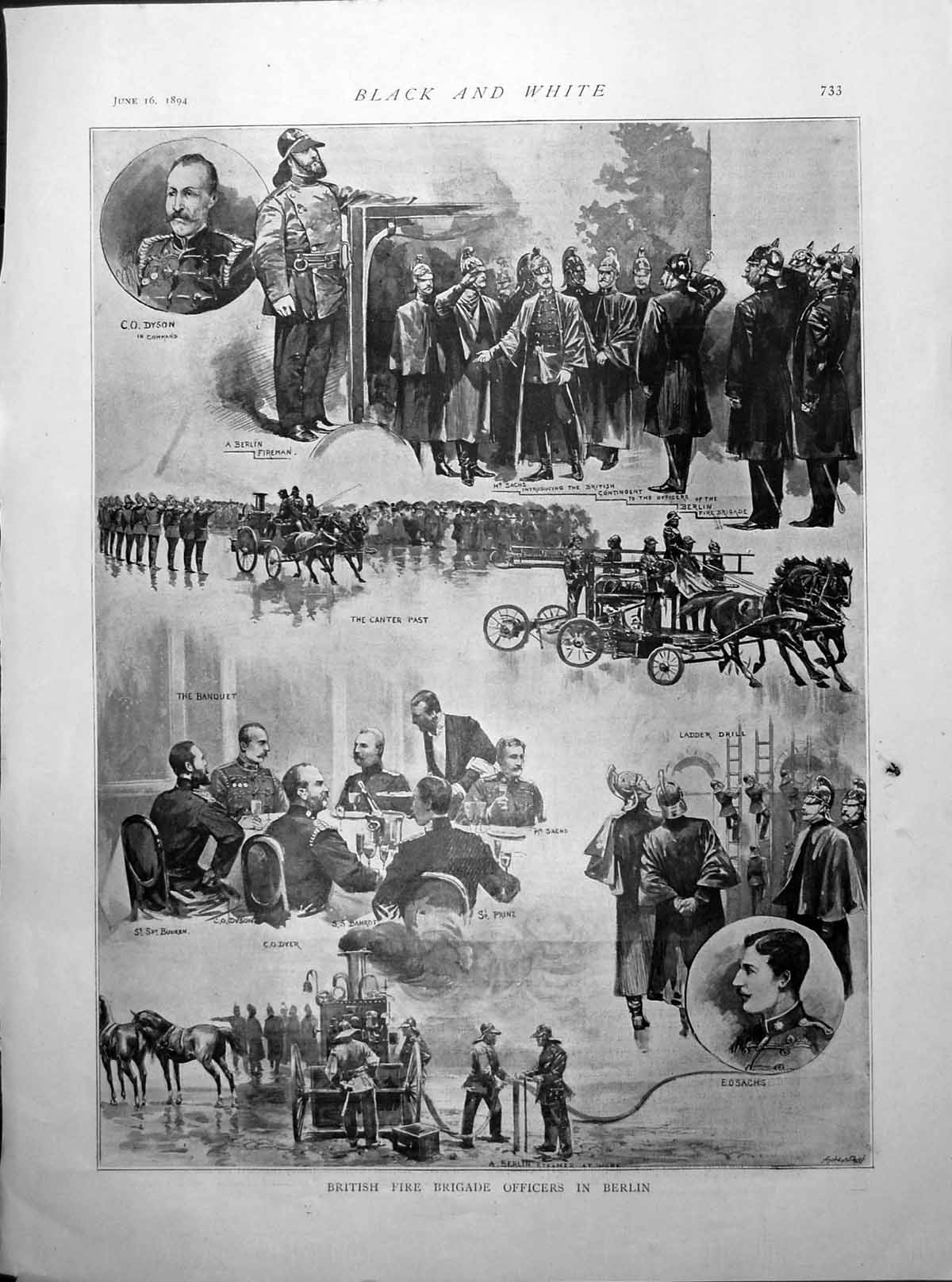 Old Print British Fire Brigade Officers Berlin Surrey Cricket Team 1894 19th