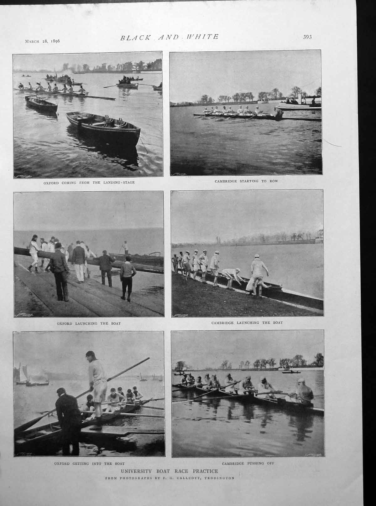 Old Print University Boat Race Oxford Cambridge Stage Scene E Ward 1896 19th