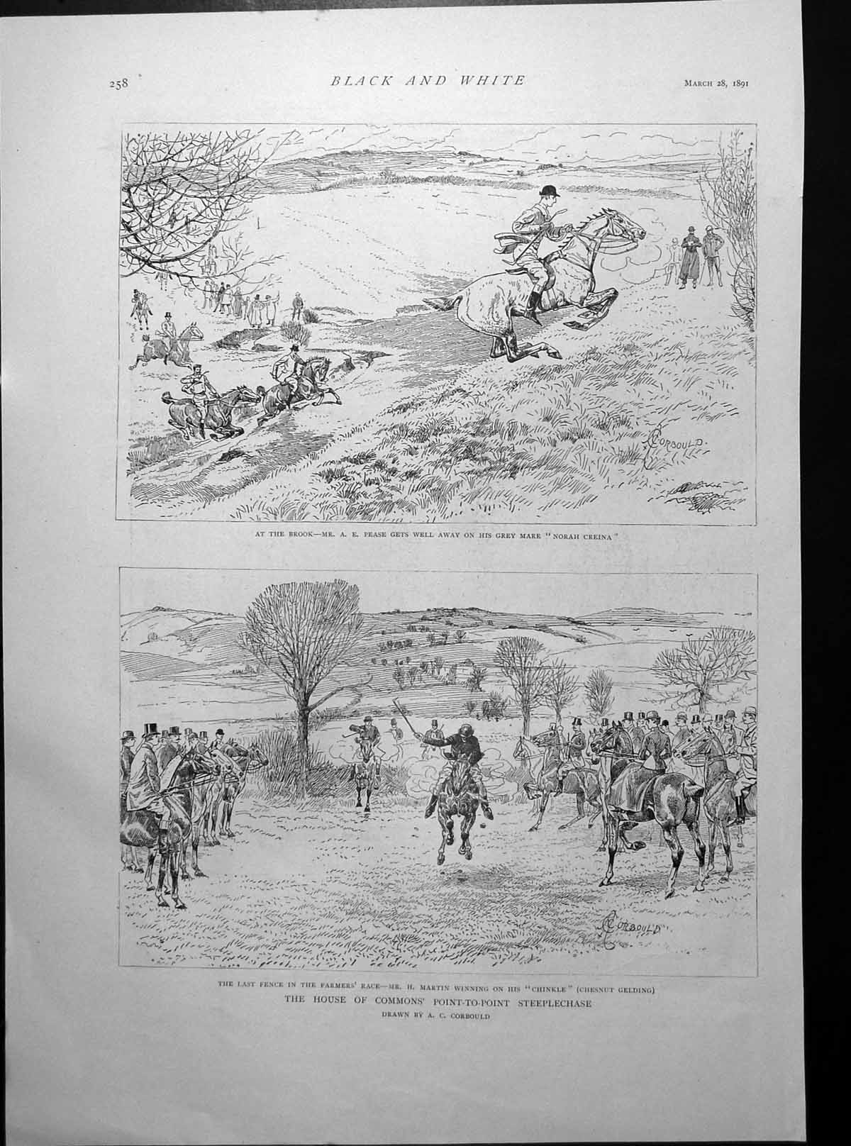 Antique Print House Commons Point-To-Point Steeplechase Royal Saloon 1891 19th