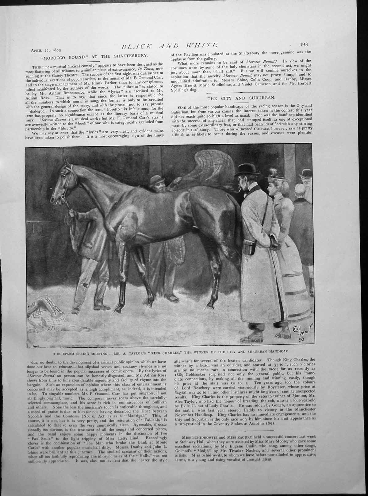 Antique Old Print King Charles Stallion Epsom Billiards Dawson Roberts 1893
