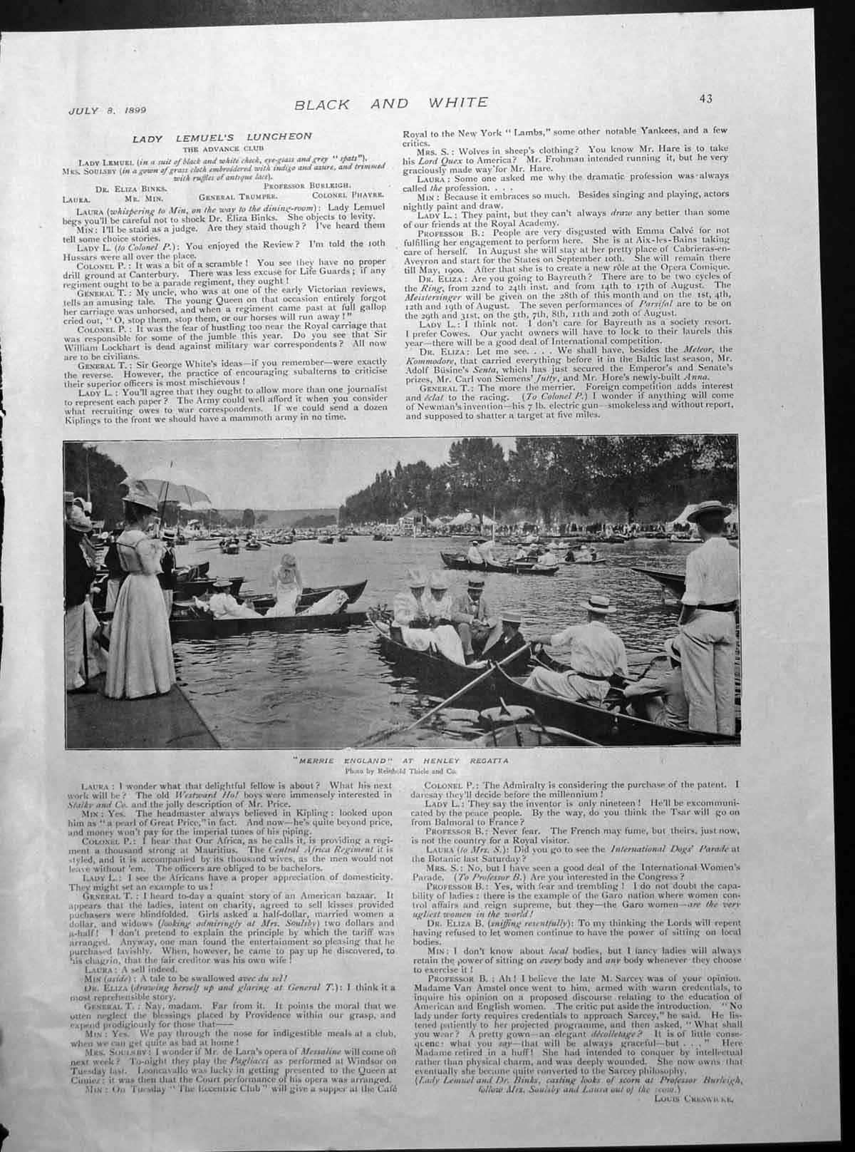 Antique Old Print Henley Regatta Spectators Parasols Coaching Club Meet 1899