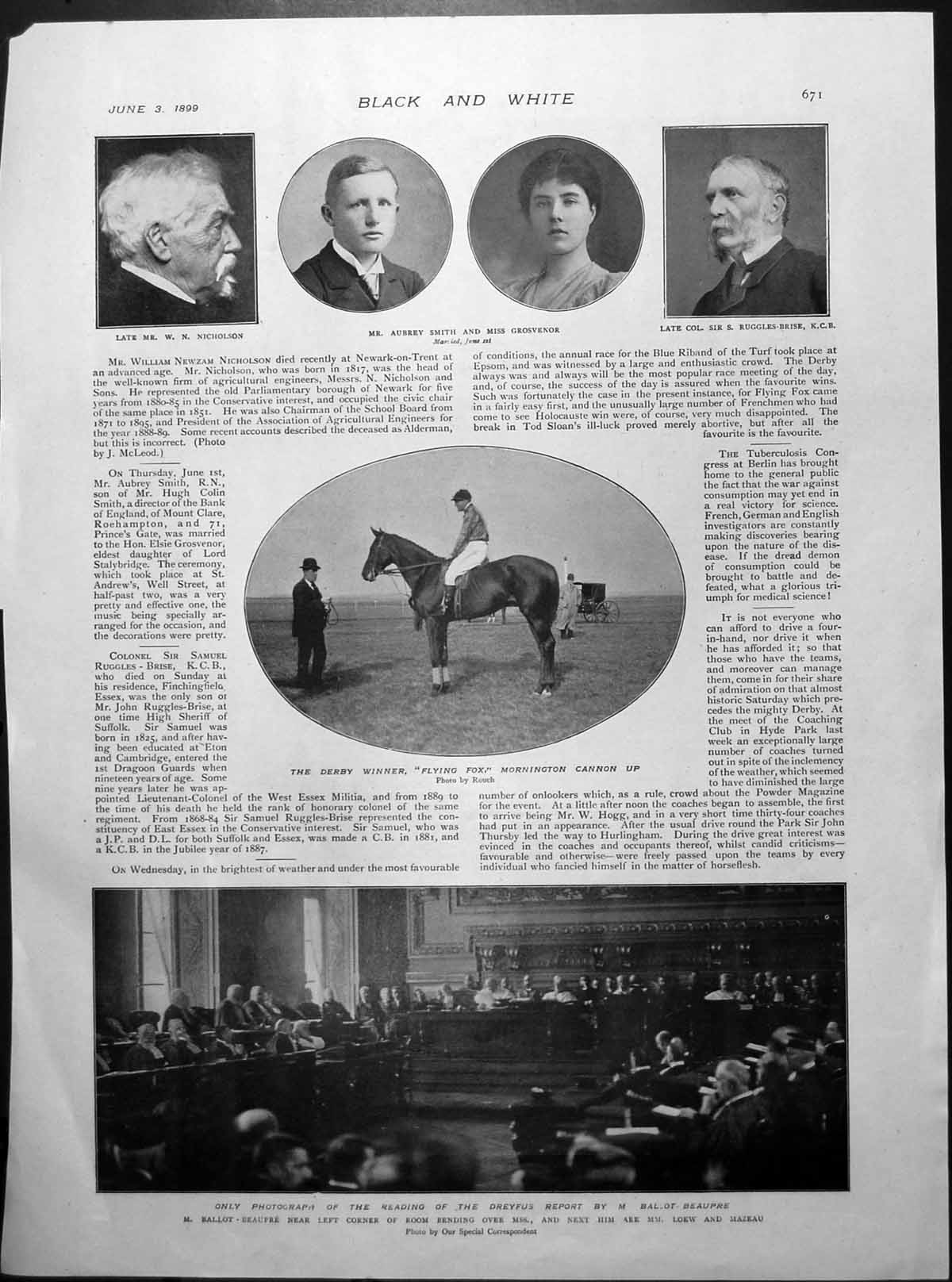 Old Print Derby Winner Flying Fox Dreyfus Report Ranelagh Coaching 1899 19th