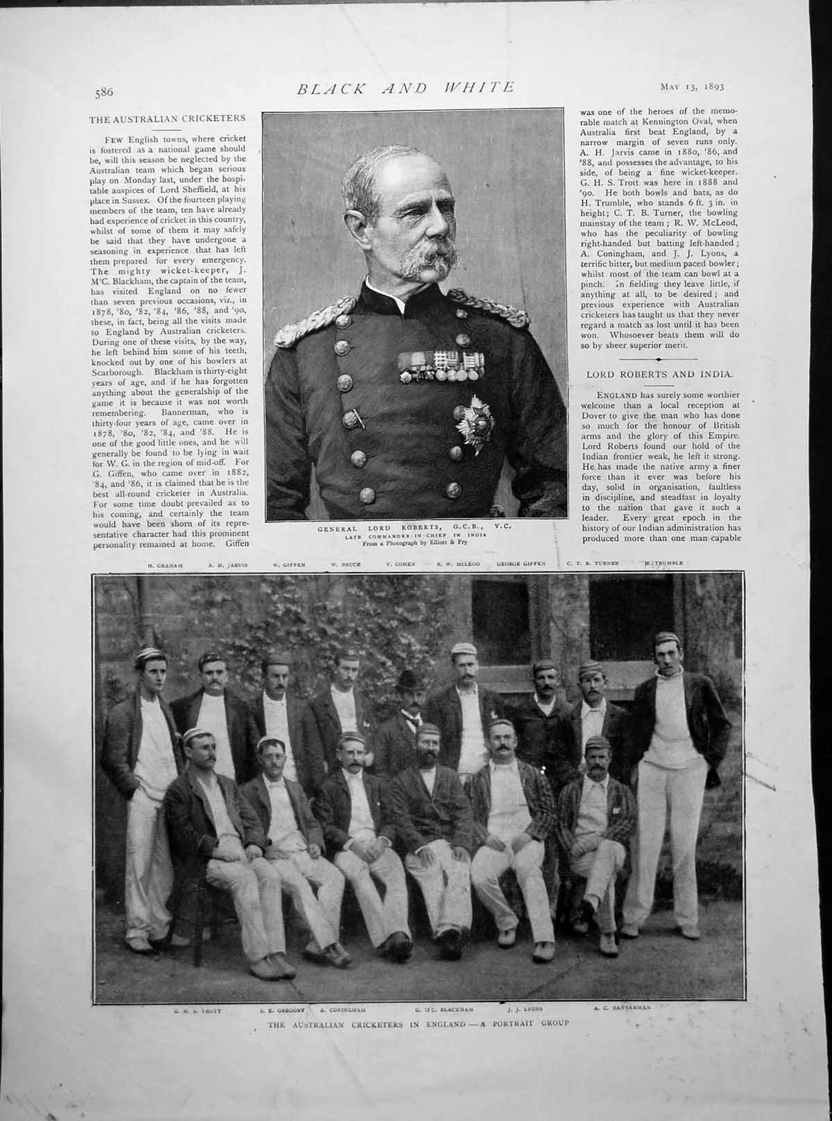 Antique Old Print General Lord Roberts Australian Cricketers In England 1893