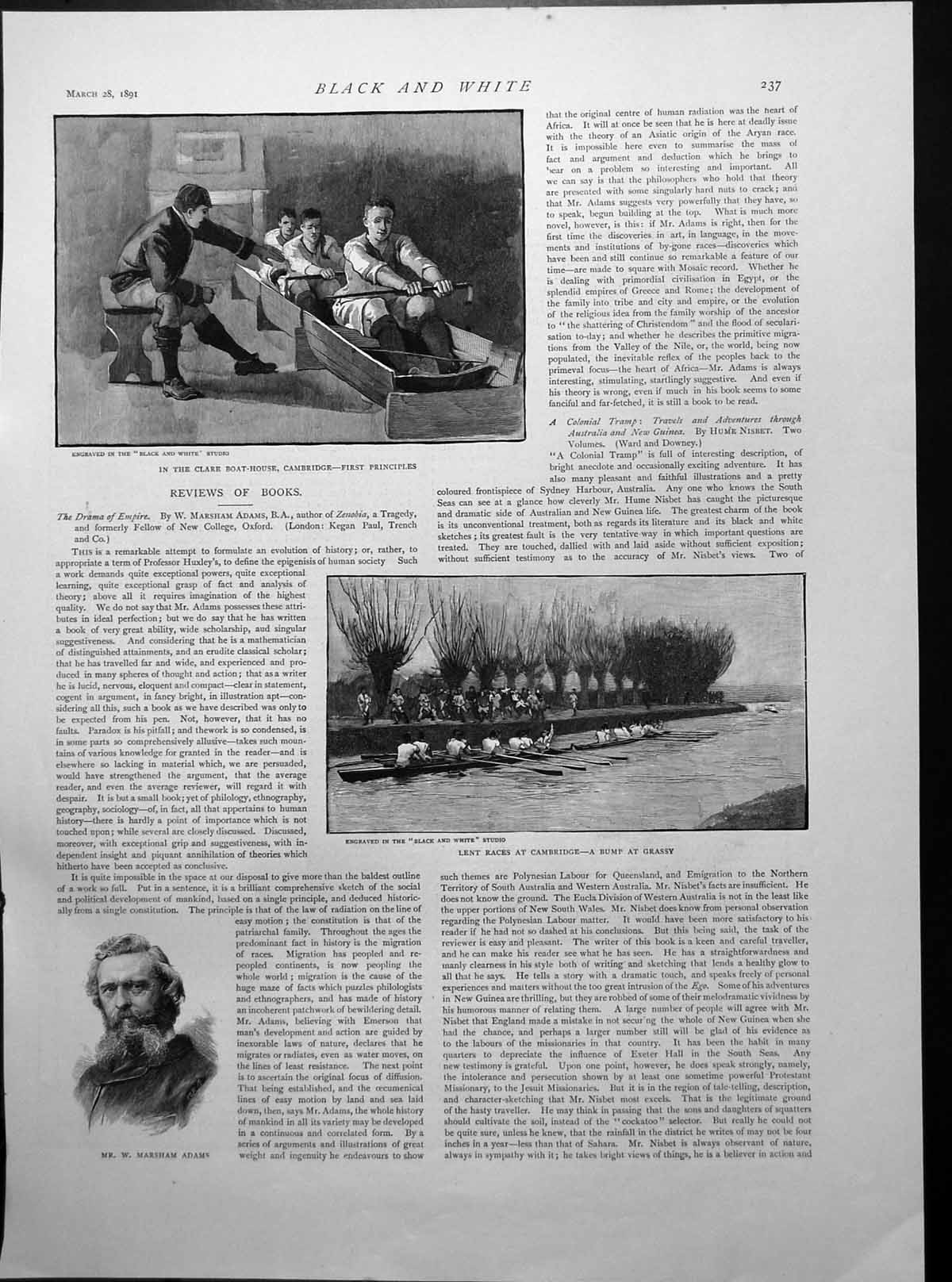 Antique Old Print Clare Boat House Cambridge First Principles Lent Races 1891