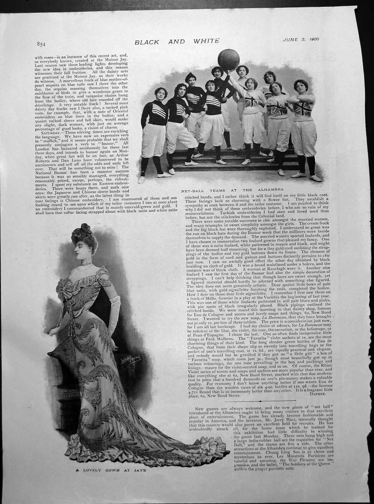 Old Print Net Ball Teams At The Alhambra Bead Encrusted Gown At Jays 1900 20th