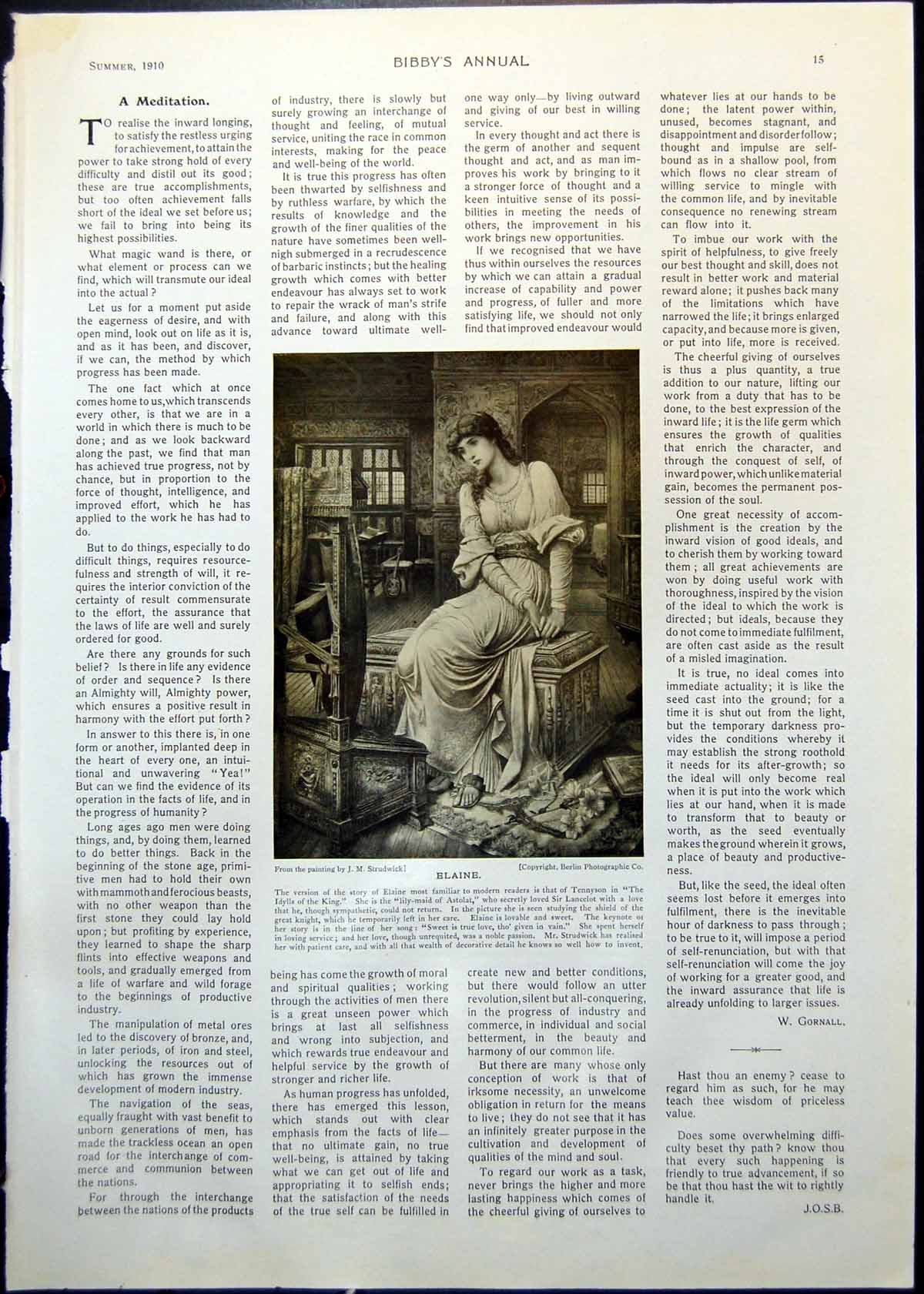 Antique Old Print Elaine From Painting Jm Strudwick Halley Comet Others 1910