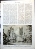 Antique Old Print Canterbury Cathedral Exterior From Etching E Slocombe 1910