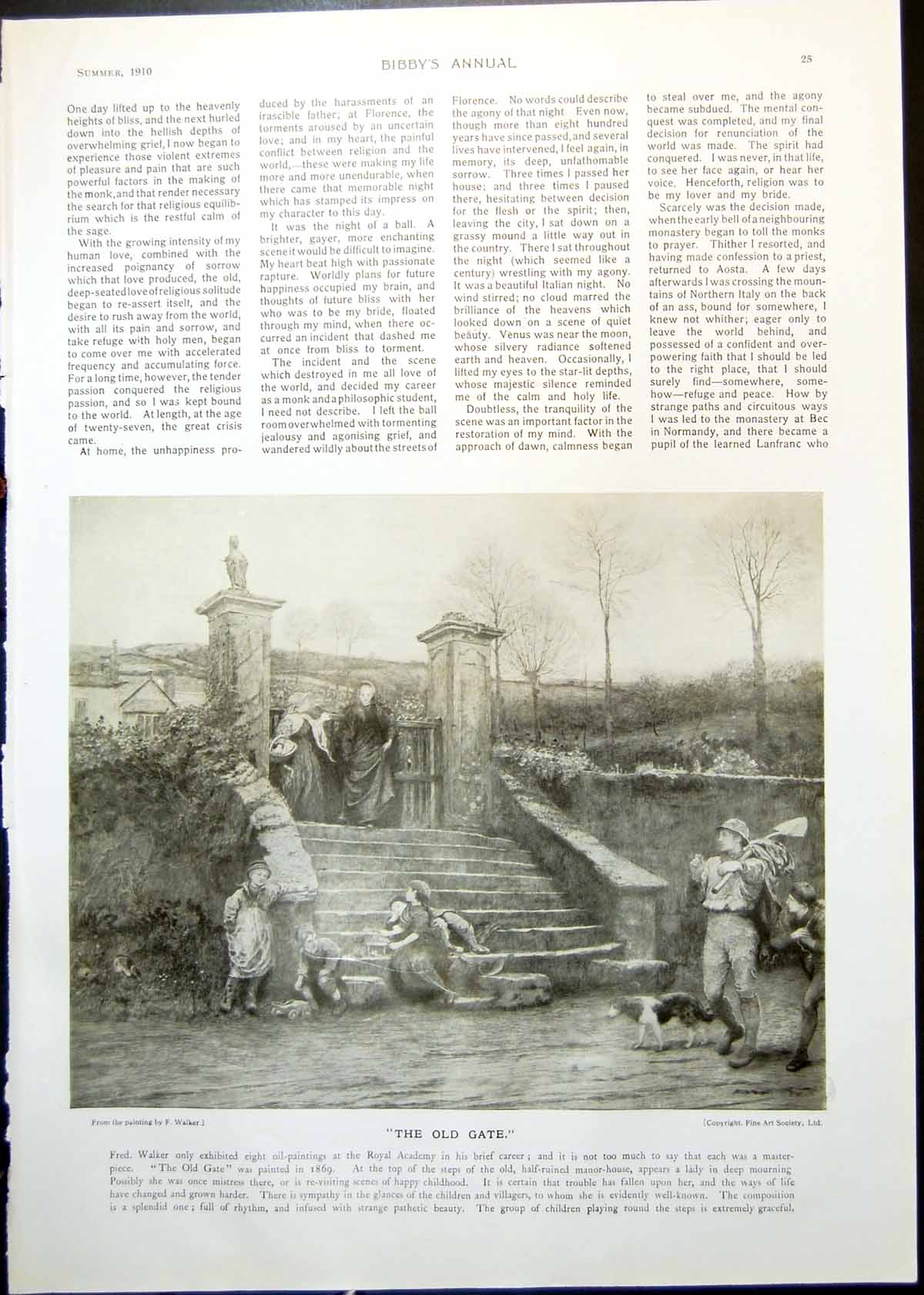 Old Antique Print Gate F Walker Children Playmates L Fildes Lady Dog 1910 20th