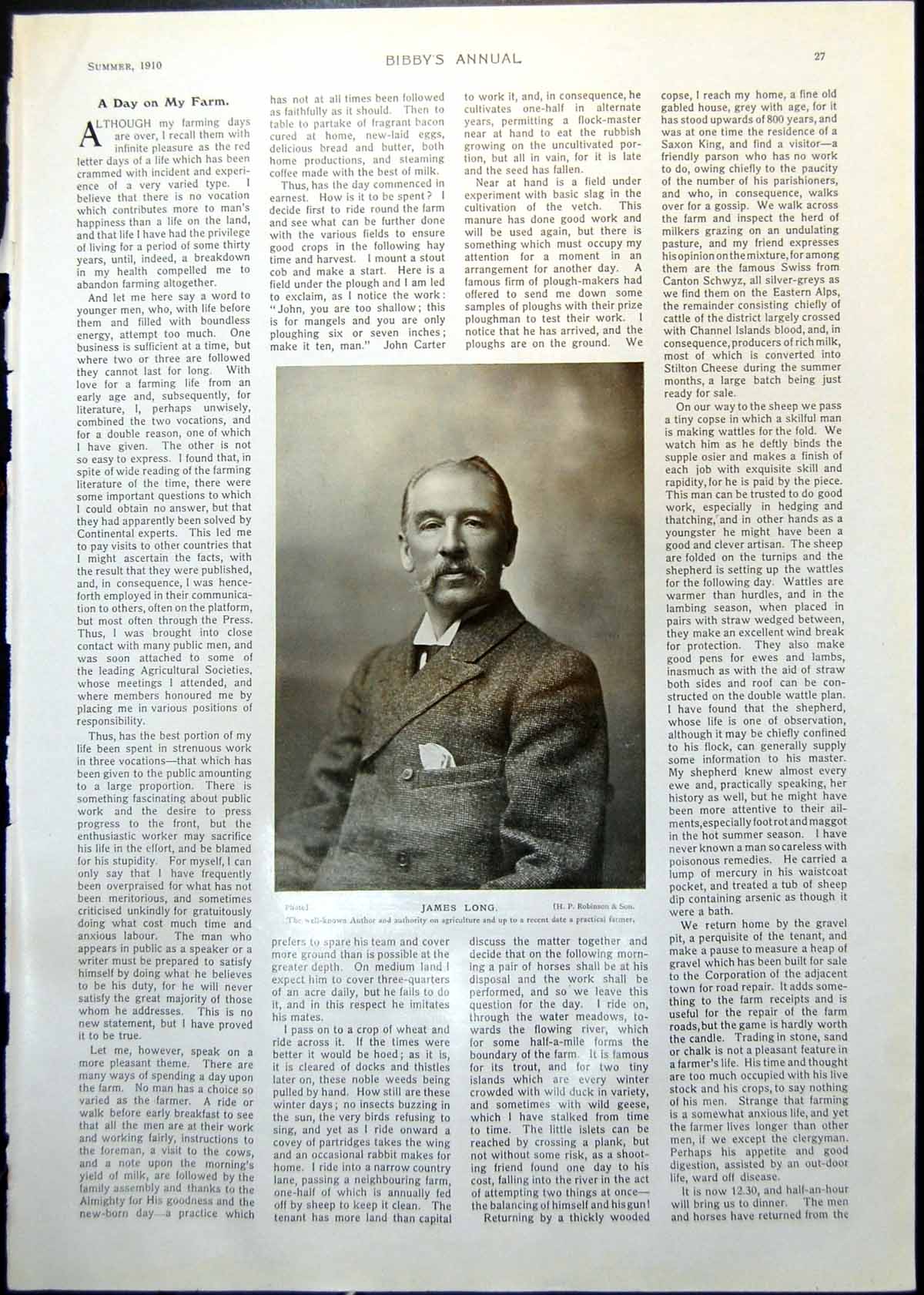 Antique Old Print James Long Portrait Stanbridge Hall Hampshire Exterior 1910