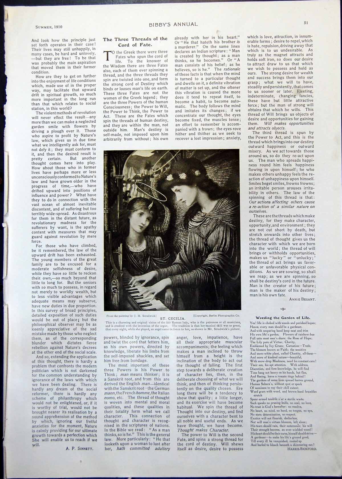 Original Old Antique Print St. Cecilia Jm Strudwick Nebula In Sagittarius 1910