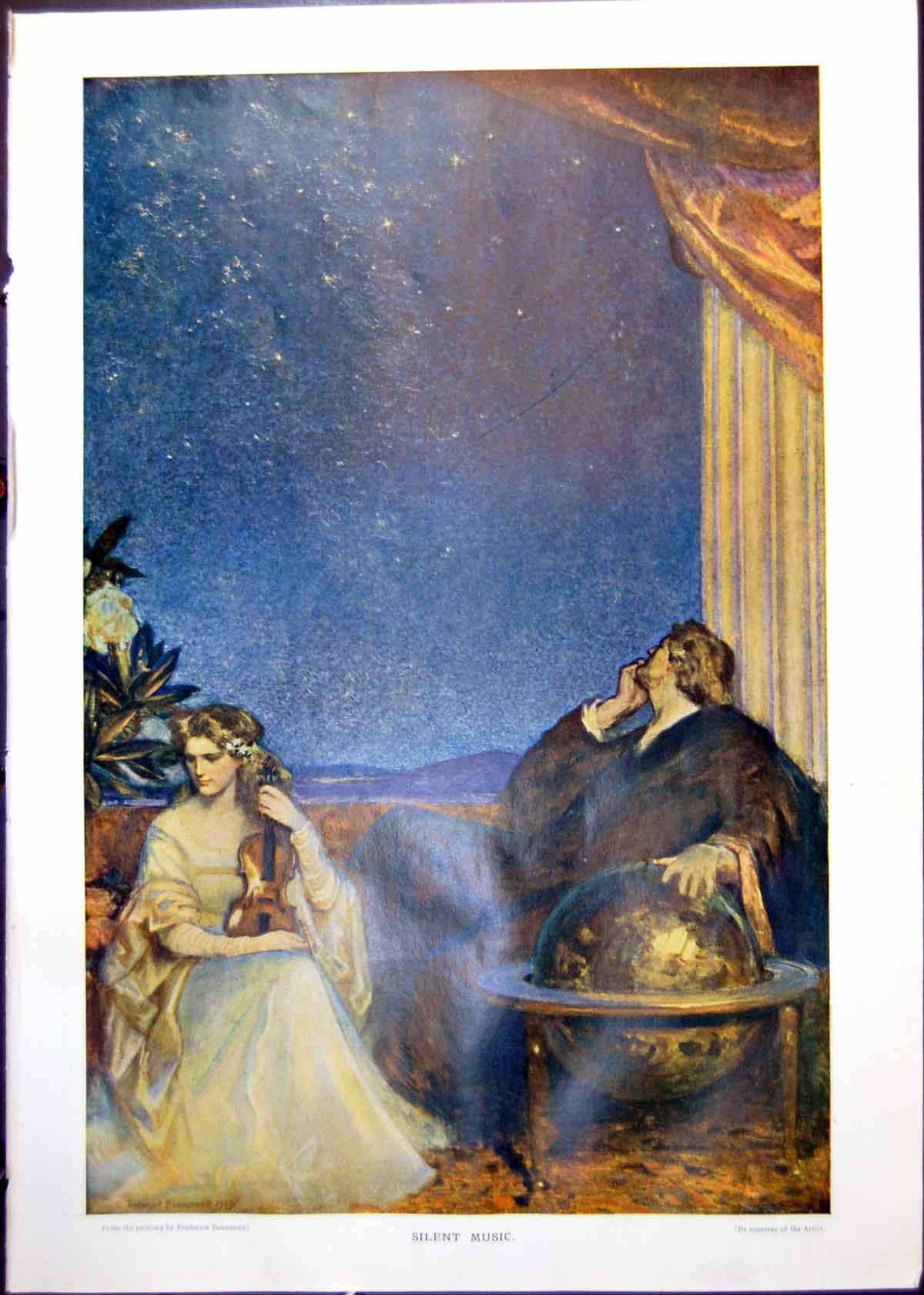 Antique Old Print Silent Music Stars F Beaumont Angel Lifes Stocktaking 1910
