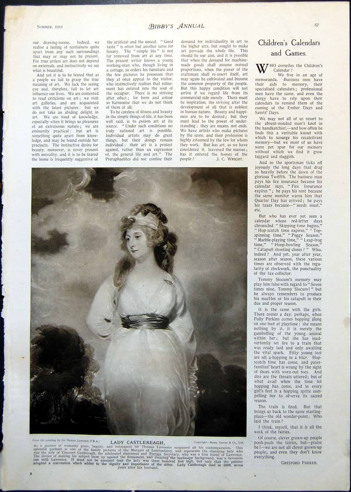 Antique Old Print Lady Castlereagh Sir Thomas Lawrence Cromwell C Lucy 1911