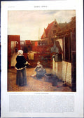 Antique Old Print Dutch Courtyard Pieter De Hooch Faults On Both Sides 1911