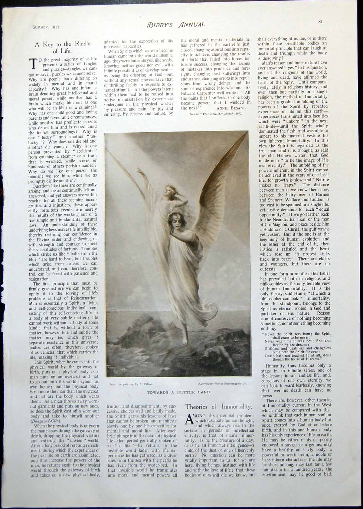 Antique Print Towards Better Land Angels Falero Motherless Child Faed 1911 20th