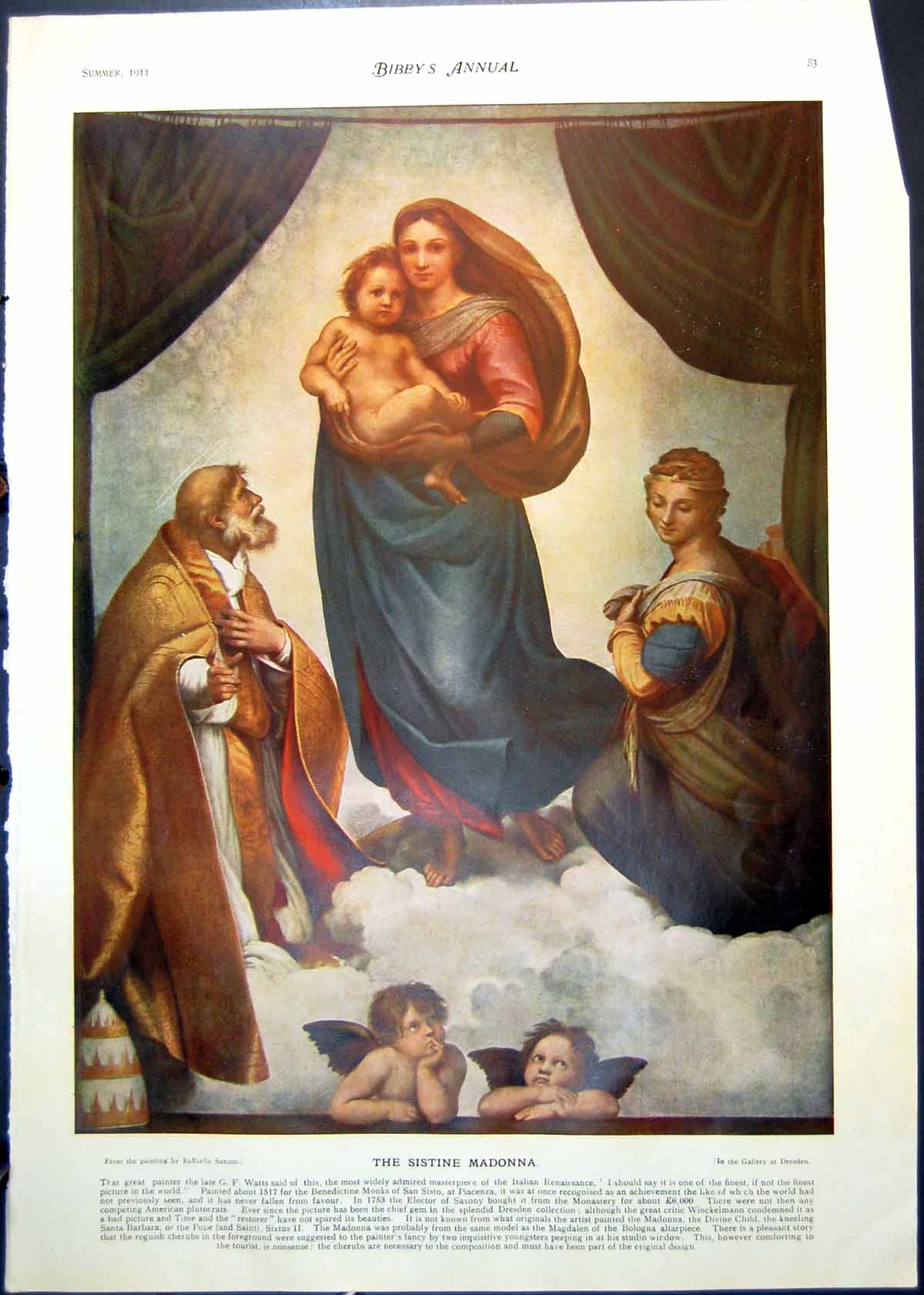 Antique Print Sistine Madonna Raffaello Sanzio No Room At Inn E Stott 1911 20th