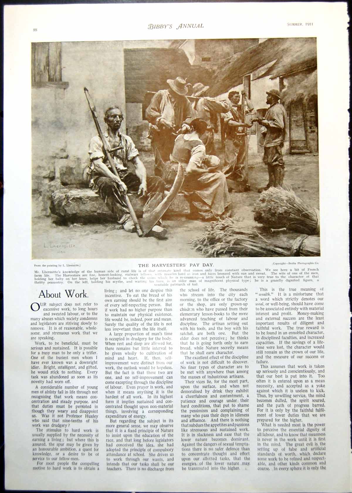 Antique Print Harvesters' Pay Day L Lhermitte Unemployed Unemployable 1911 20th