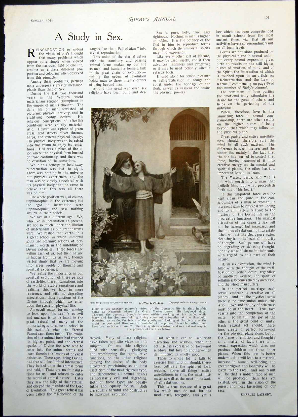 Antique Old Print Love Divine G Manton Nazareth Garden Eden Hugh Riviere 1911