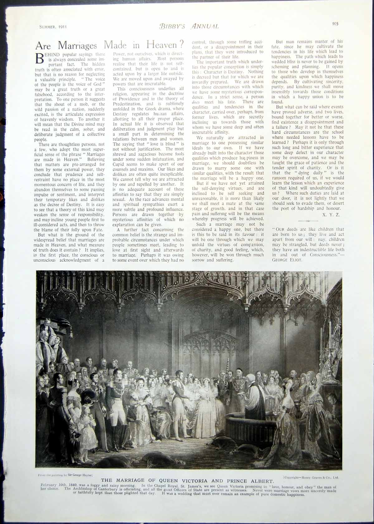 Antique Old Print Marriage Queen Victoria Prince Albert G Hayter Homage 1911