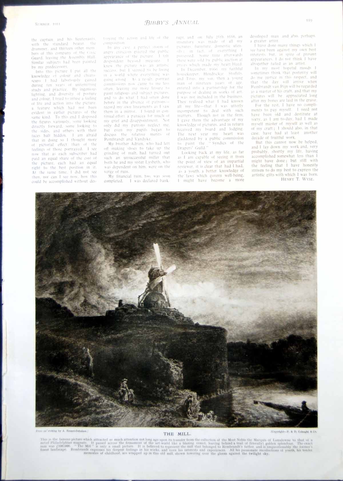 Antique Old Print The Mill A Brunet-Debaines Angels Heads Sir J Reyns 1911 20th