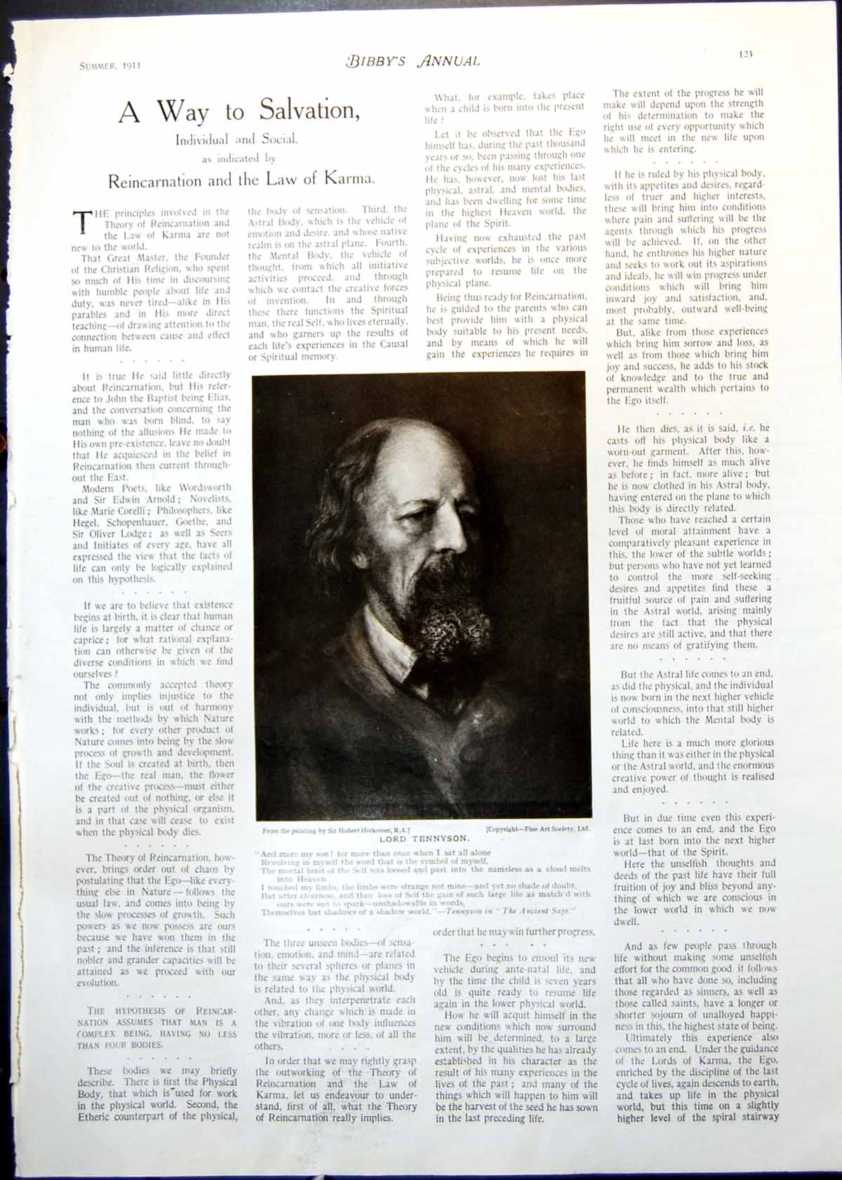 Antique Old Print Lord Tennyson H Herkomer Portrait Wordsworth W Boxall 1911