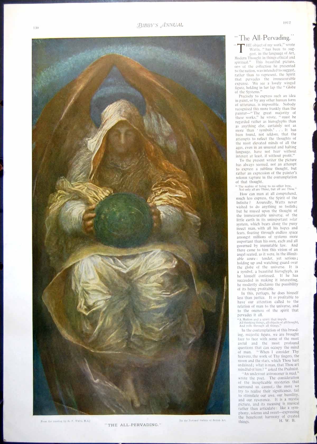 Antique Old Print The All Pervading From Painting Gf Watts Angel Earth 1912